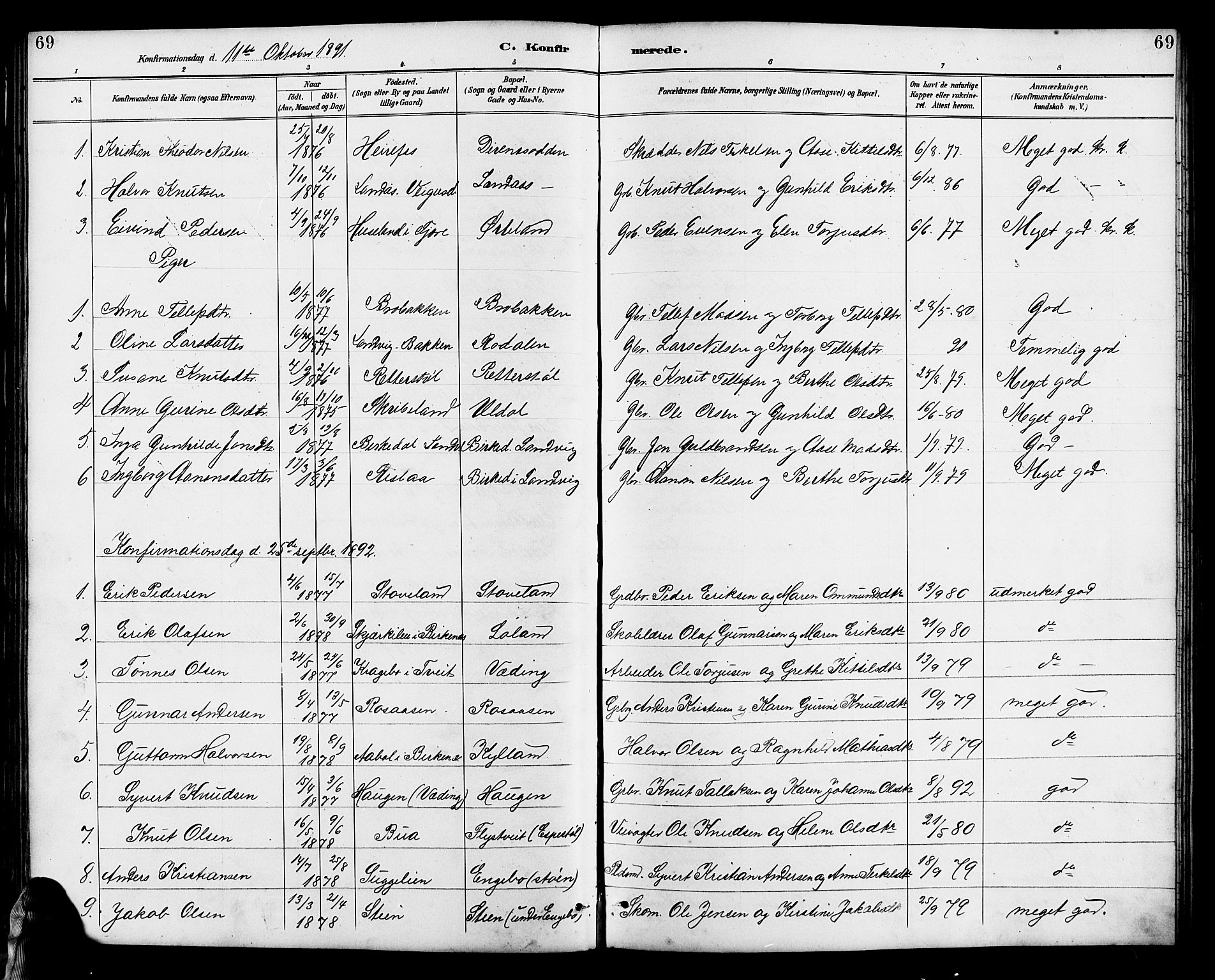 Herefoss sokneprestkontor, AV/SAK-1111-0019/F/Fb/Fba/L0003: Parish register (copy) no. B 3, 1887-1925, p. 69