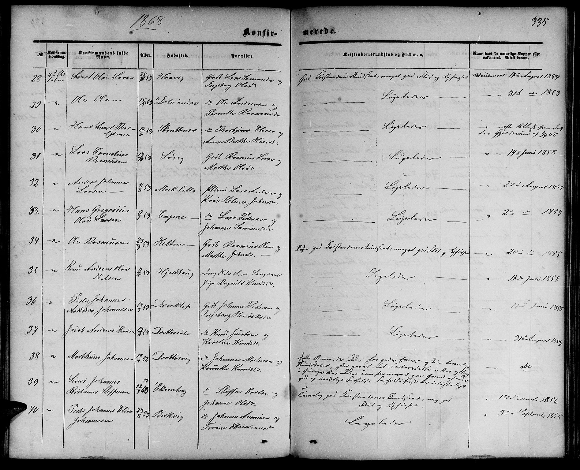 Ministerialprotokoller, klokkerbøker og fødselsregistre - Møre og Romsdal, AV/SAT-A-1454/511/L0157: Parish register (copy) no. 511C03, 1864-1884, p. 335