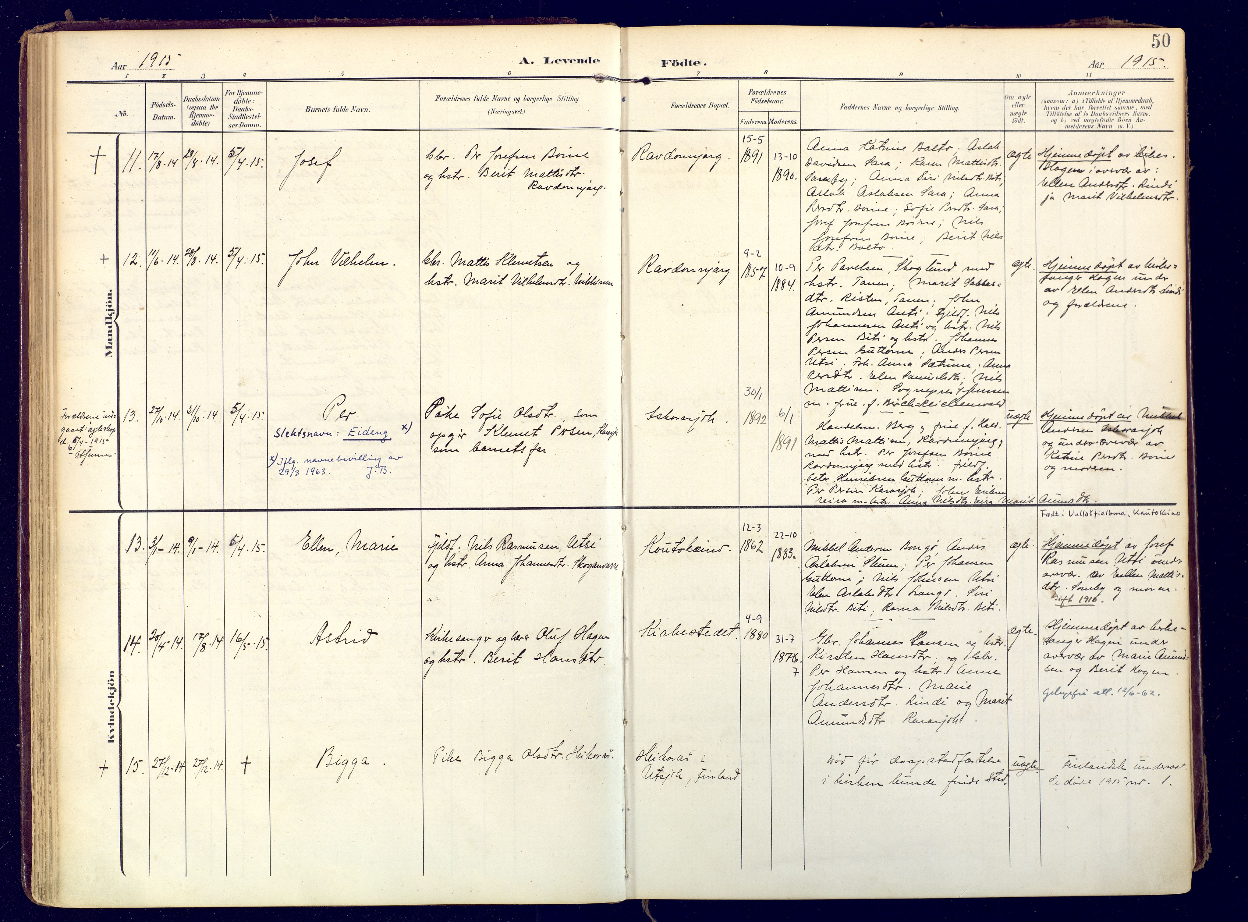 Karasjok sokneprestkontor, AV/SATØ-S-1352/H/Ha: Parish register (official) no. 3, 1907-1926, p. 50