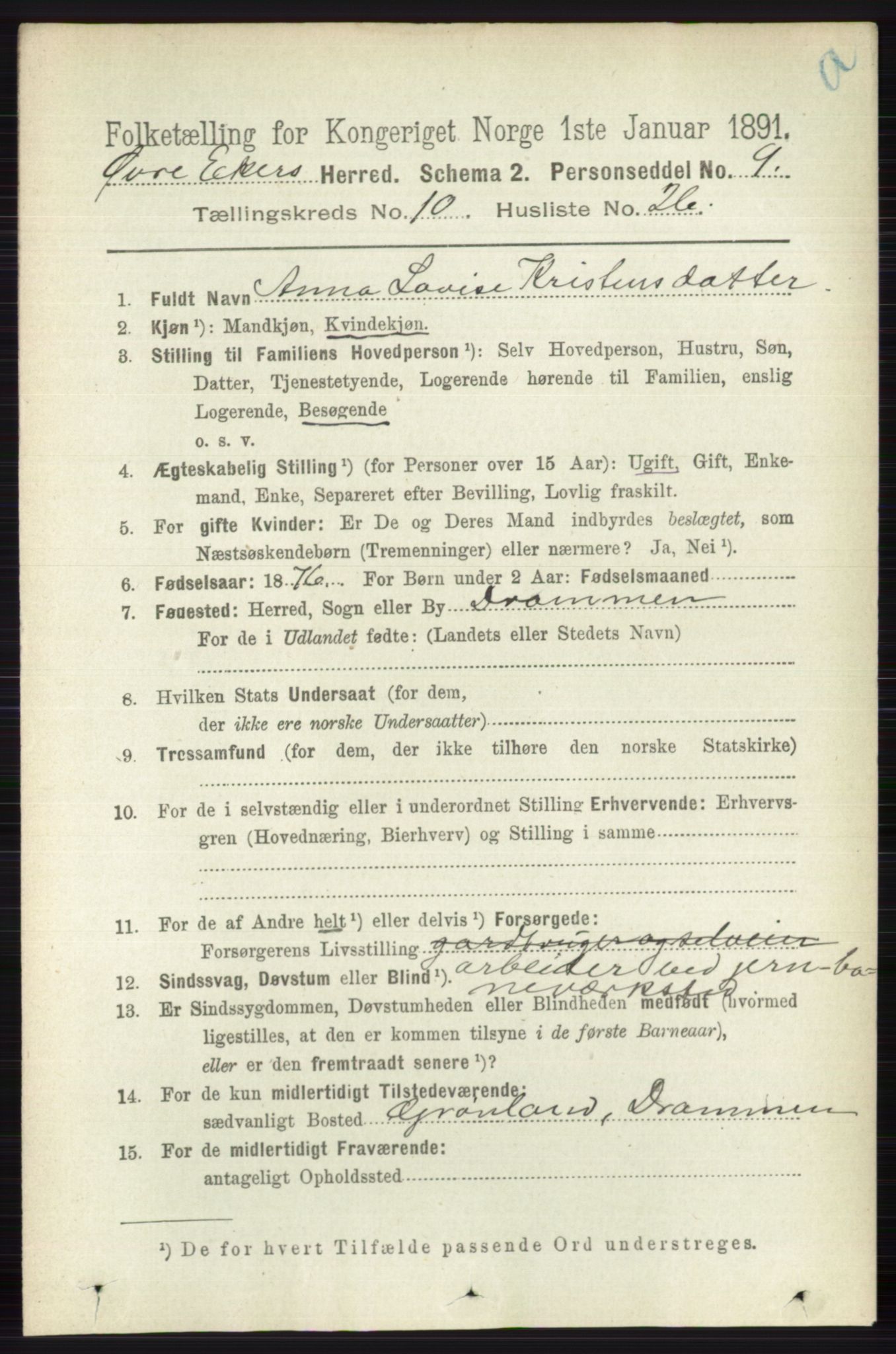 RA, 1891 census for 0624 Øvre Eiker, 1891, p. 4197
