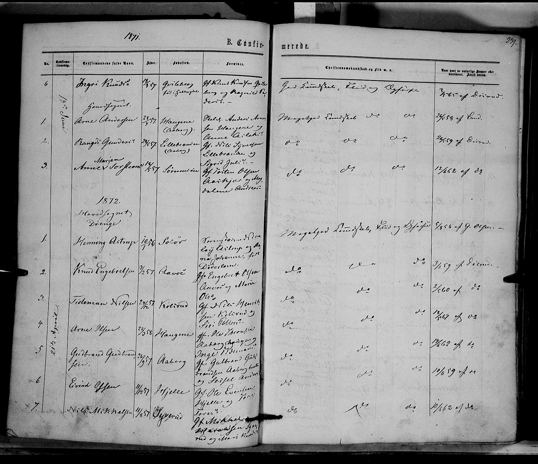 Nord-Aurdal prestekontor, SAH/PREST-132/H/Ha/Haa/L0008: Parish register (official) no. 8, 1863-1875, p. 239