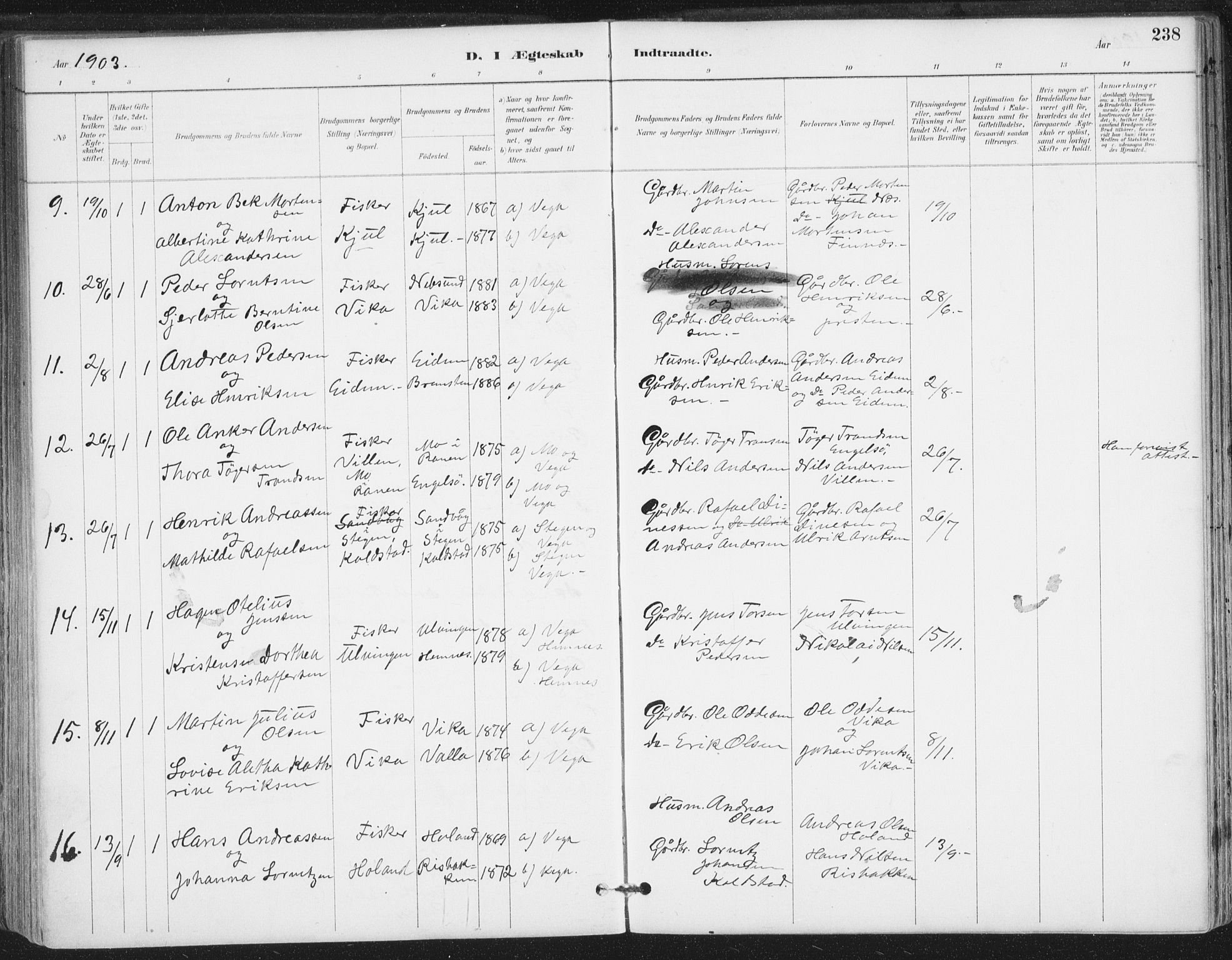 Ministerialprotokoller, klokkerbøker og fødselsregistre - Nordland, AV/SAT-A-1459/816/L0244: Parish register (official) no. 816A10, 1886-1903, p. 238