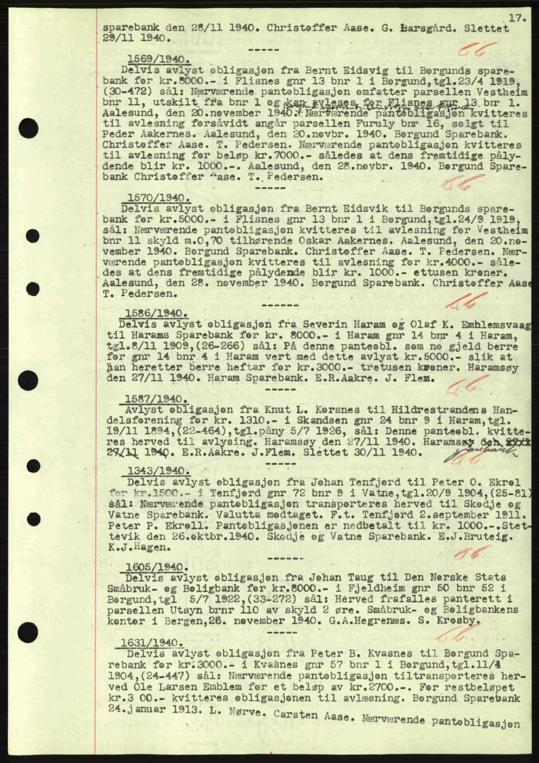 Nordre Sunnmøre sorenskriveri, SAT/A-0006/1/2/2C/2Ca: Mortgage book no. B1-6, 1938-1942, Diary no: : 1569/1940