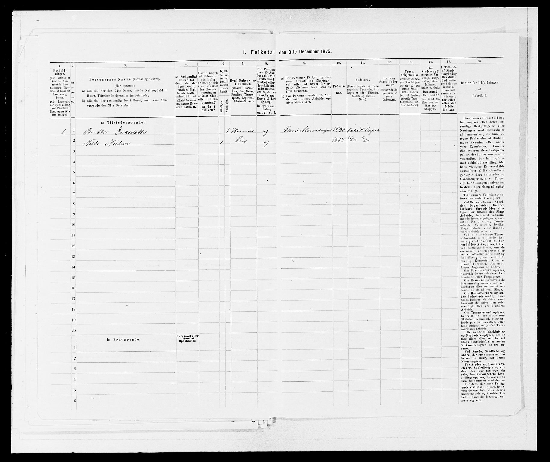 SAB, 1875 census for 1236P Vossestrand, 1875, p. 542