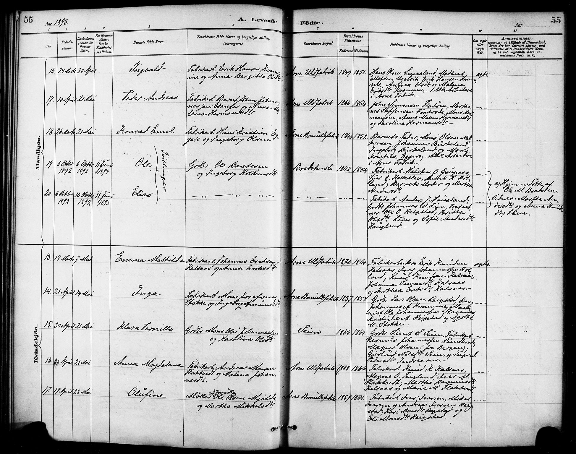Haus sokneprestembete, SAB/A-75601/H/Haa/Haad/L0001: Parish register (official) no. D 1, 1887-1898, p. 55
