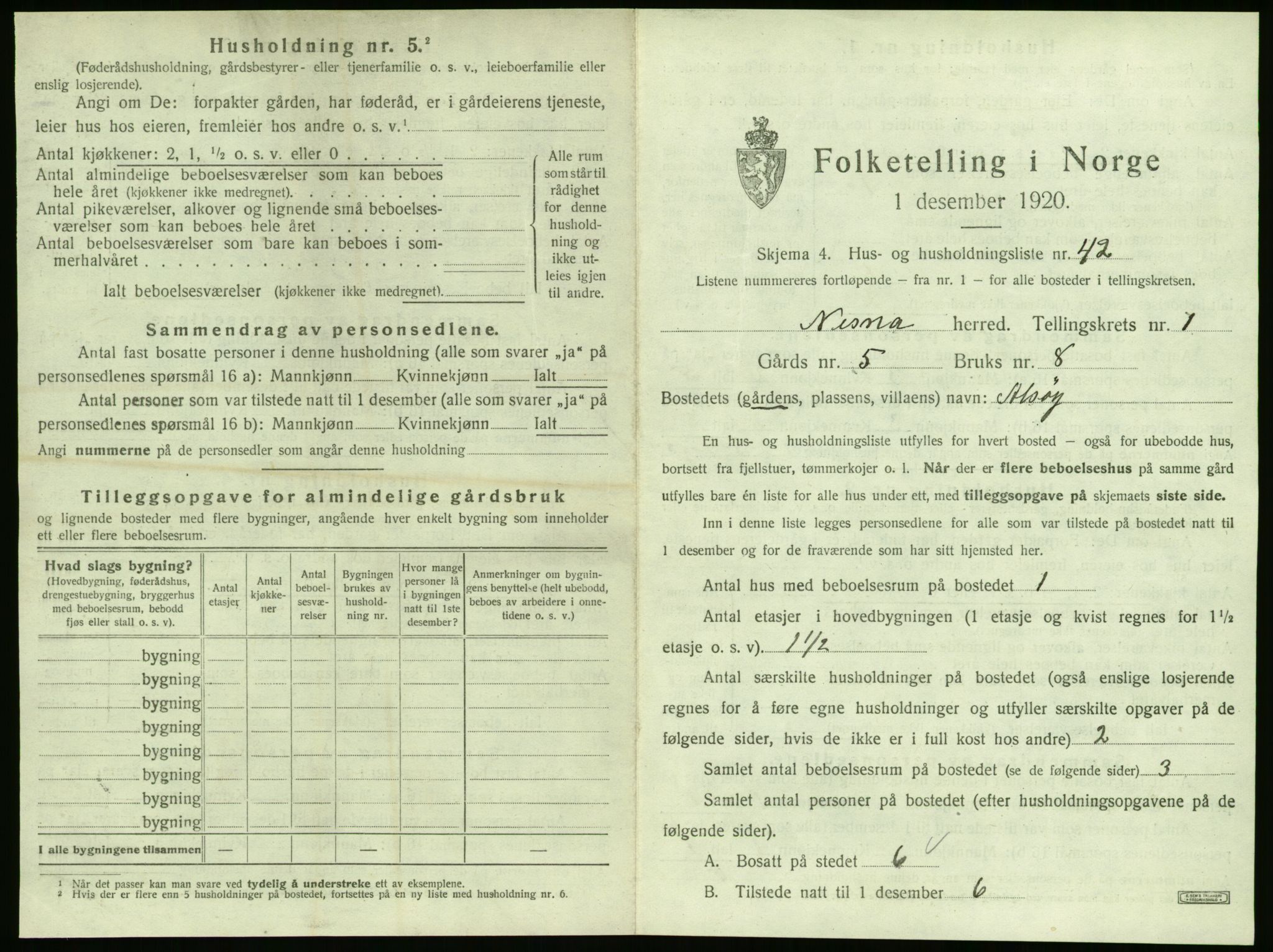 SAT, 1920 census for Nesna, 1920, p. 117