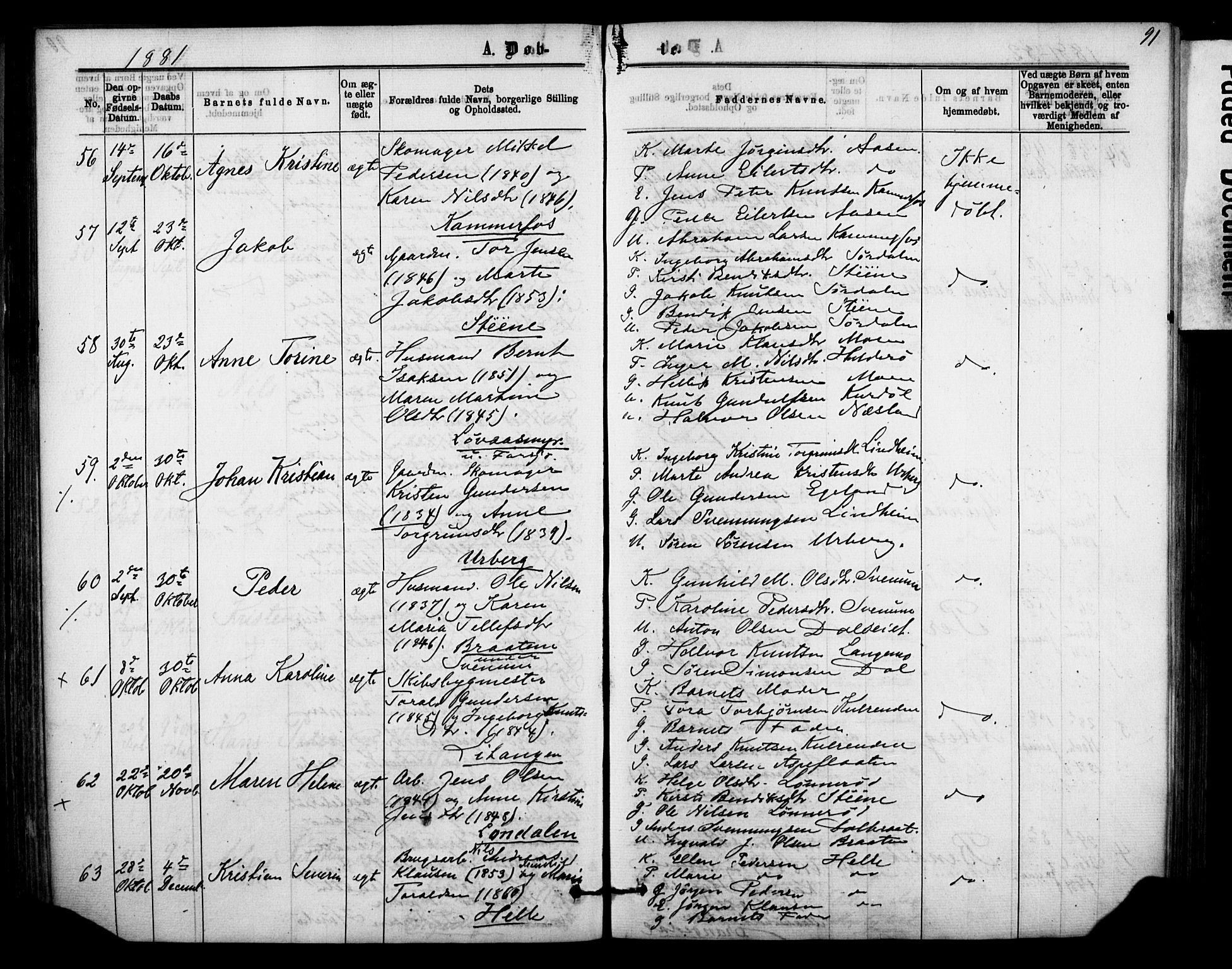 Sannidal kirkebøker, AV/SAKO-A-296/F/Fa/L0014: Parish register (official) no. 14, 1874-1883, p. 91