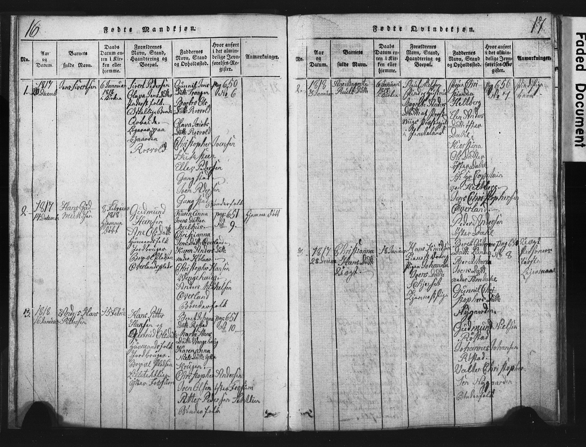 Ministerialprotokoller, klokkerbøker og fødselsregistre - Nord-Trøndelag, SAT/A-1458/701/L0017: Parish register (copy) no. 701C01, 1817-1825, p. 16-17