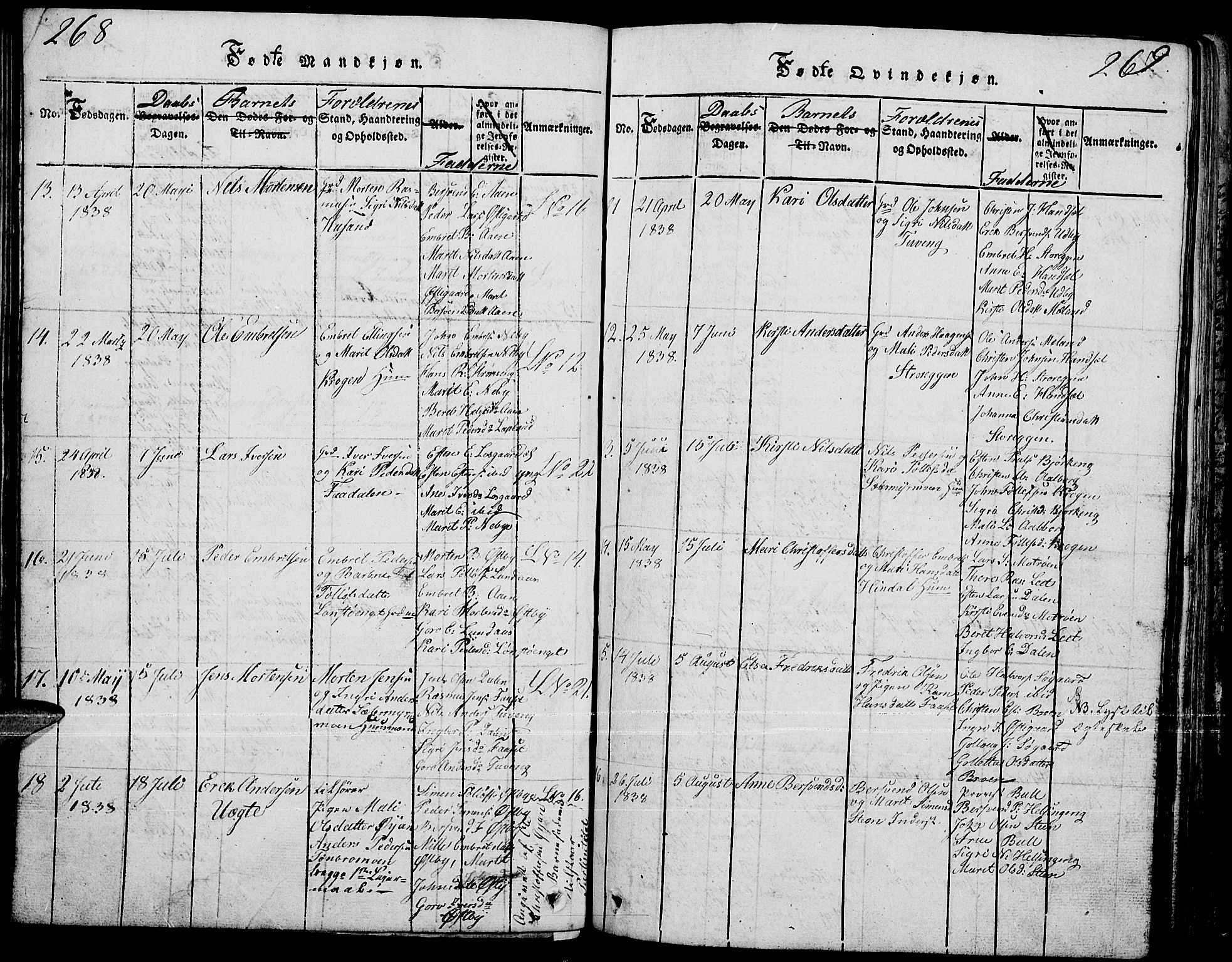 Tynset prestekontor, SAH/PREST-058/H/Ha/Hab/L0001: Parish register (copy) no. 1, 1814-1859, p. 268-269
