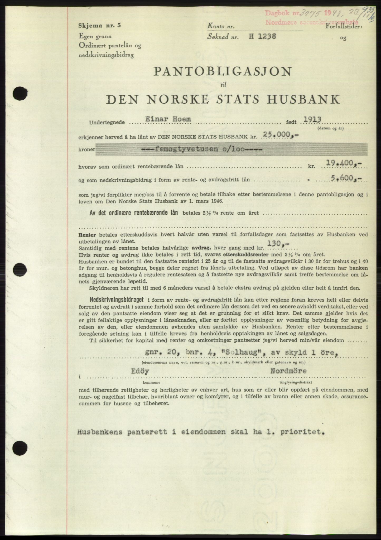 Nordmøre sorenskriveri, AV/SAT-A-4132/1/2/2Ca: Mortgage book no. B100, 1948-1949, Diary no: : 3275/1948