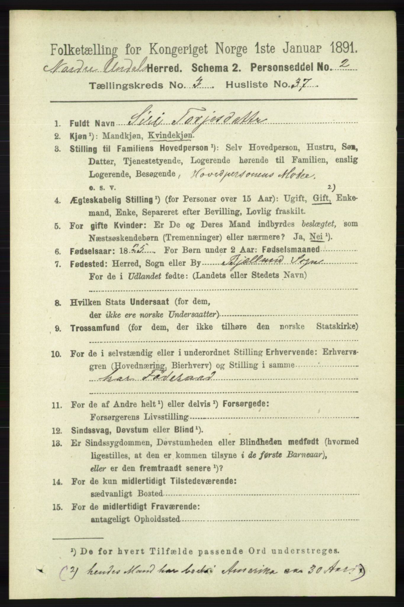 RA, 1891 census for 1028 Nord-Audnedal, 1891, p. 933