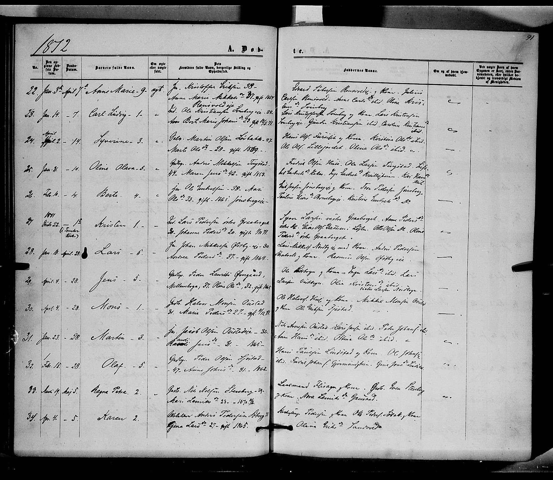 Romedal prestekontor, SAH/PREST-004/K/L0005: Parish register (official) no. 5, 1862-1874, p. 91
