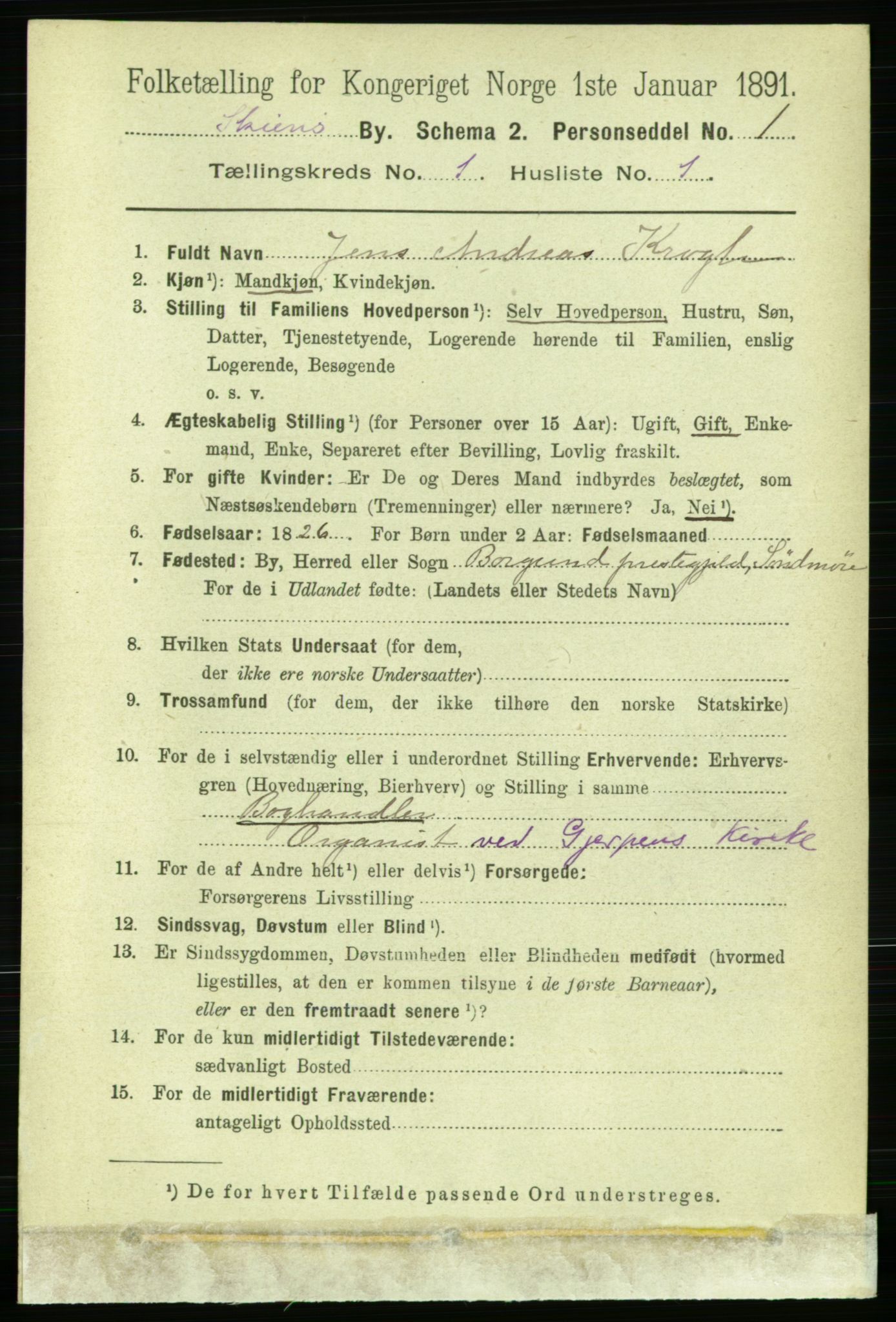 RA, 1891 census for 0806 Skien, 1891, p. 2147