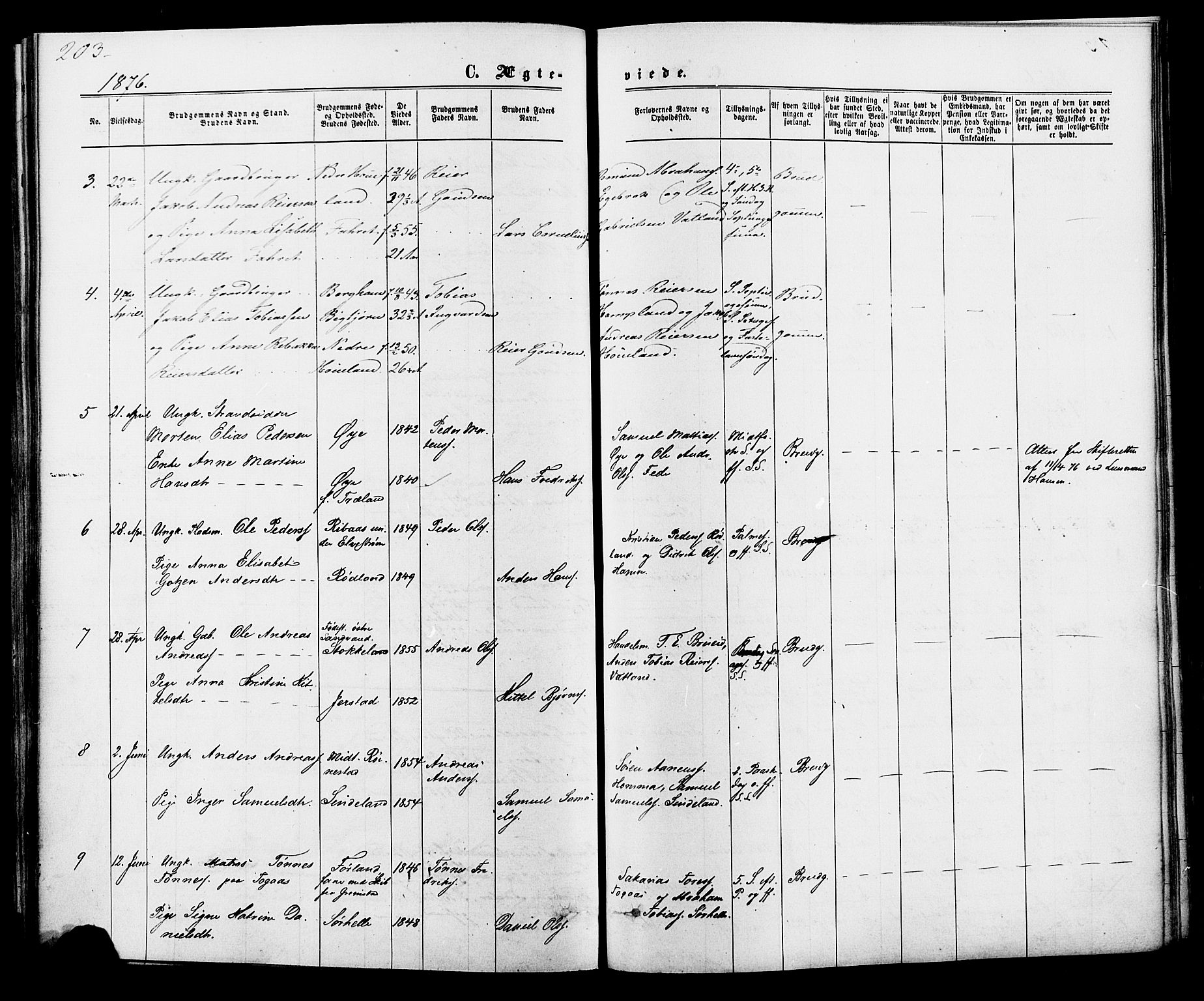 Kvinesdal sokneprestkontor, SAK/1111-0026/F/Fa/Fab/L0007: Parish register (official) no. A 7, 1870-1885, p. 203