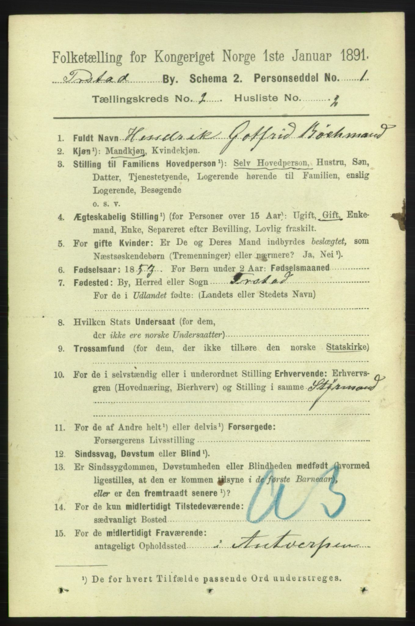 RA, 1891 census for 0103 Fredrikstad, 1891, p. 4438