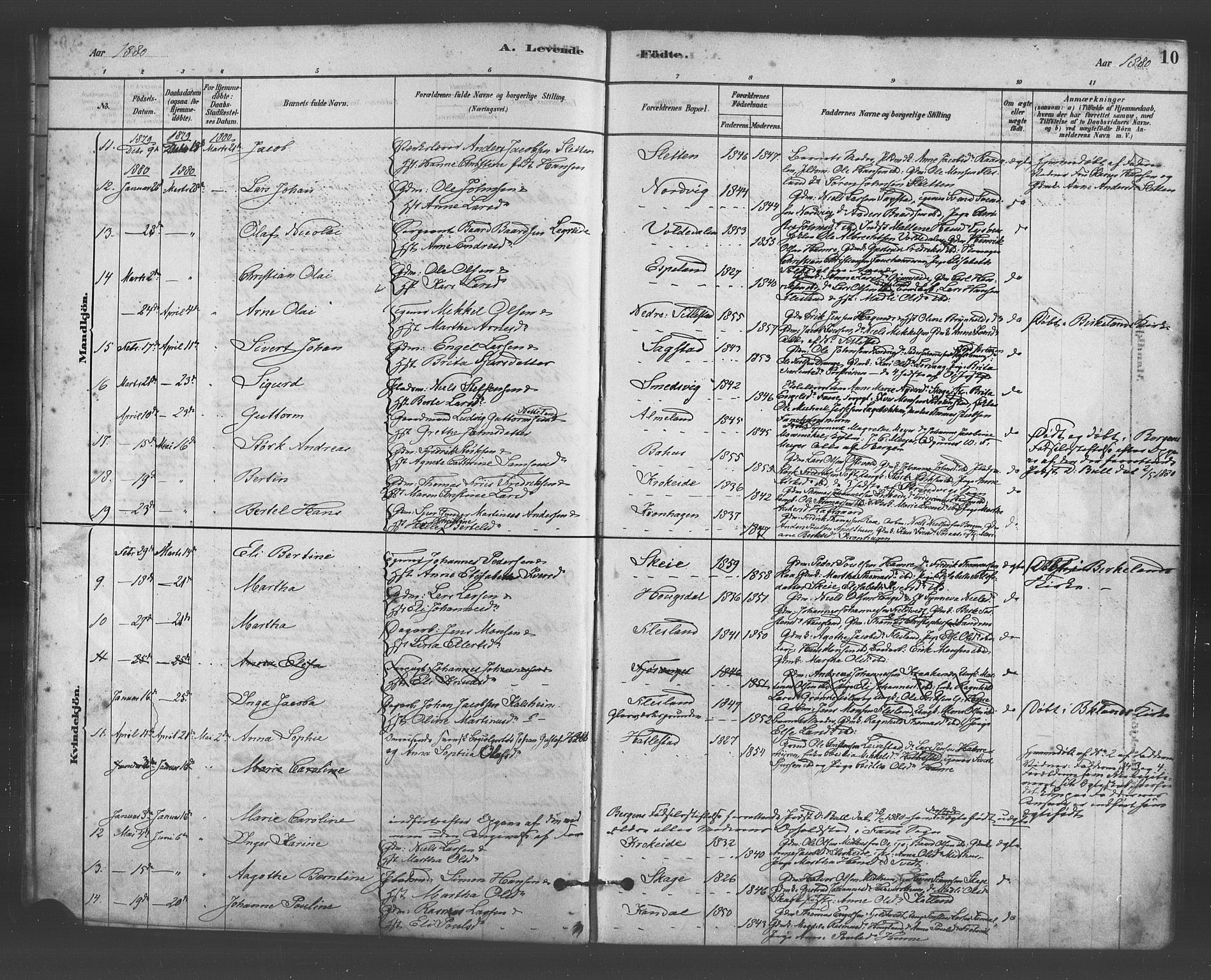 Fana Sokneprestembete, AV/SAB-A-75101/H/Haa/Haab/L0001: Parish register (official) no. B 1, 1878-1889, p. 10