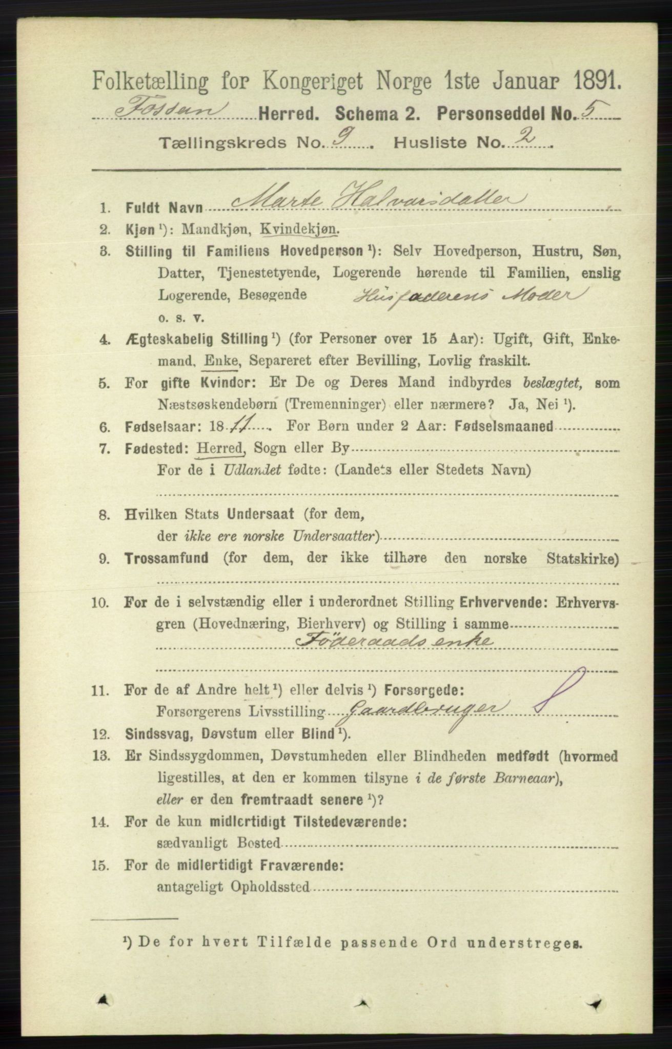 RA, 1891 census for 1129 Forsand, 1891, p. 1481