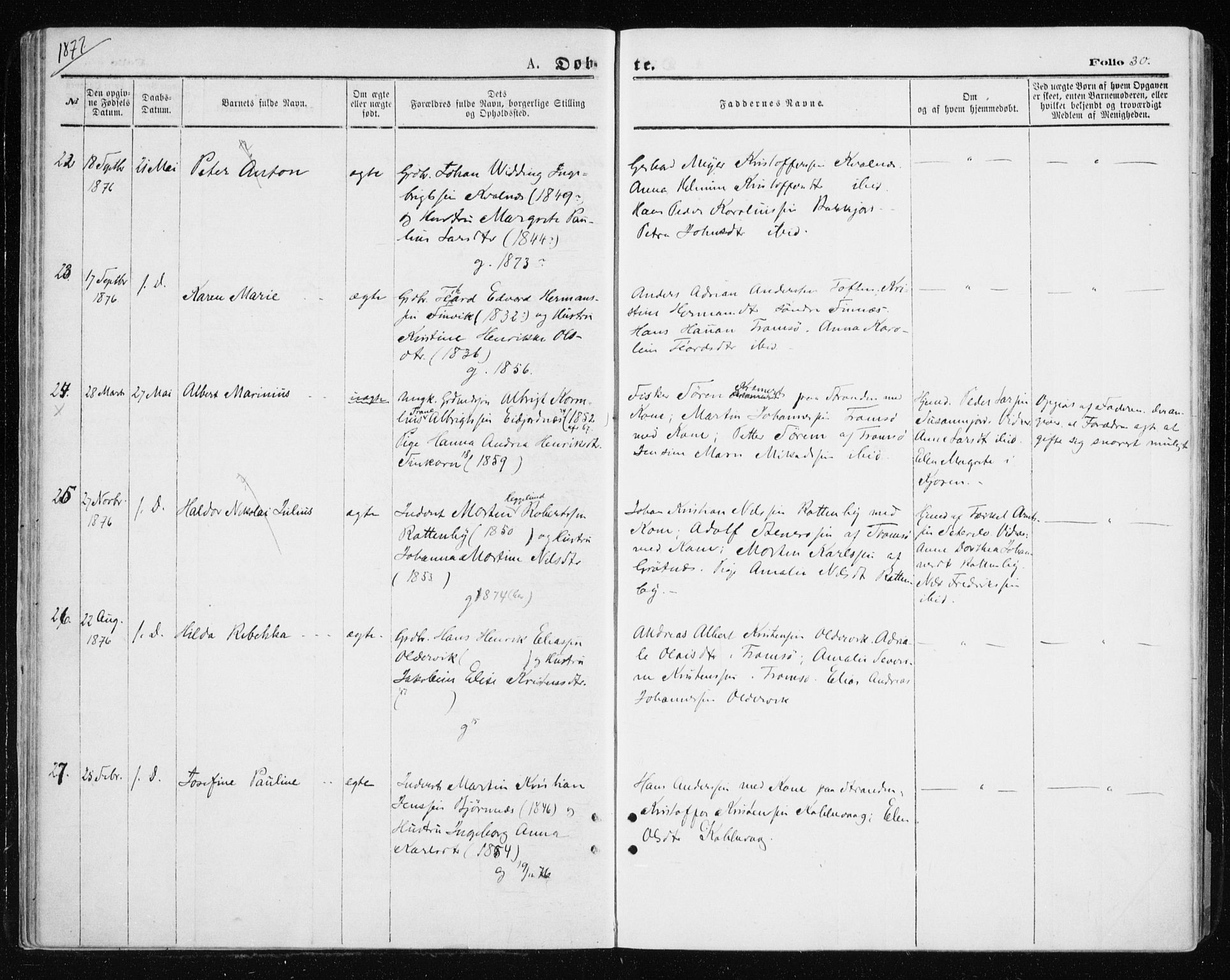 Tromsøysund sokneprestkontor, AV/SATØ-S-1304/G/Ga/L0003kirke: Parish register (official) no. 3, 1875-1880, p. 30