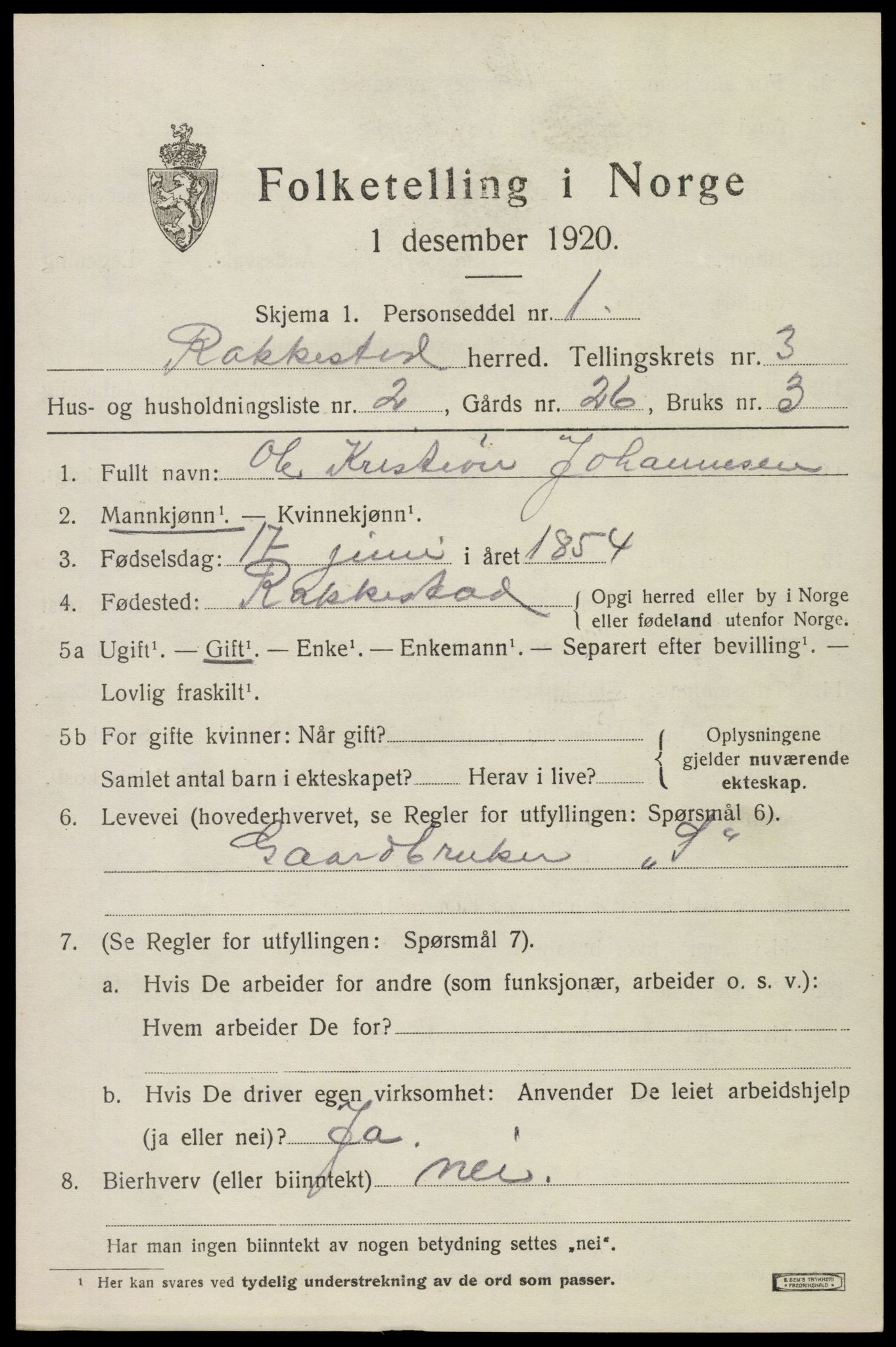 SAO, 1920 census for Rakkestad, 1920, p. 4445