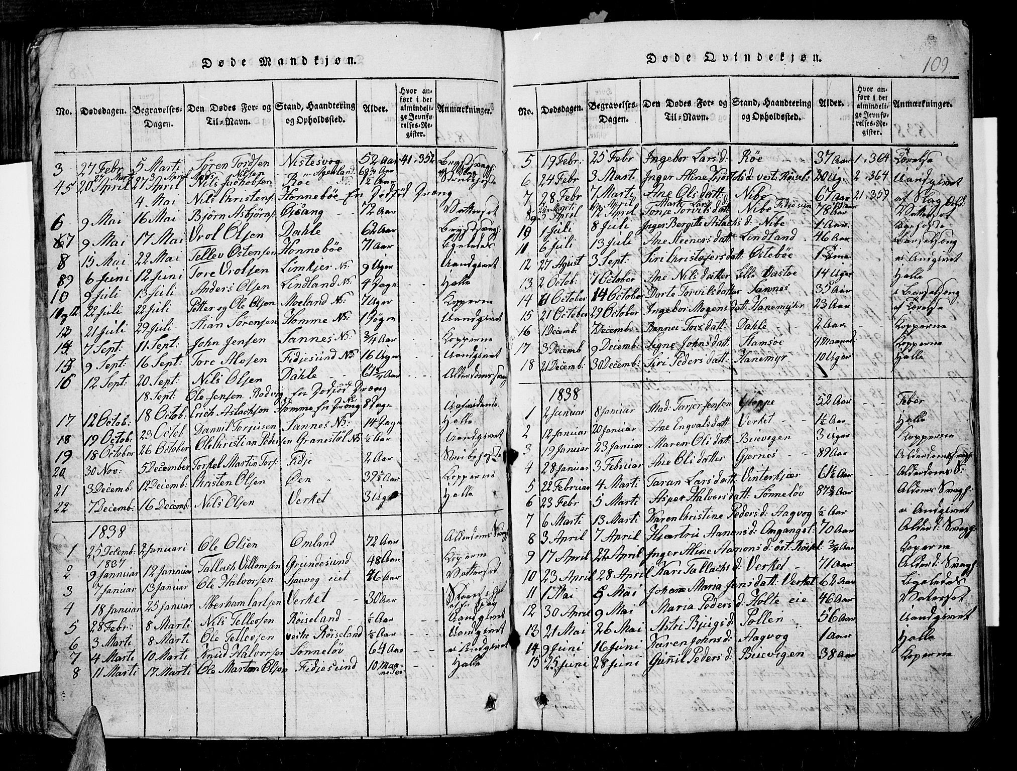 Søndeled sokneprestkontor, SAK/1111-0038/F/Fb/L0002: Parish register (copy) no. B 2, 1816-1839, p. 109
