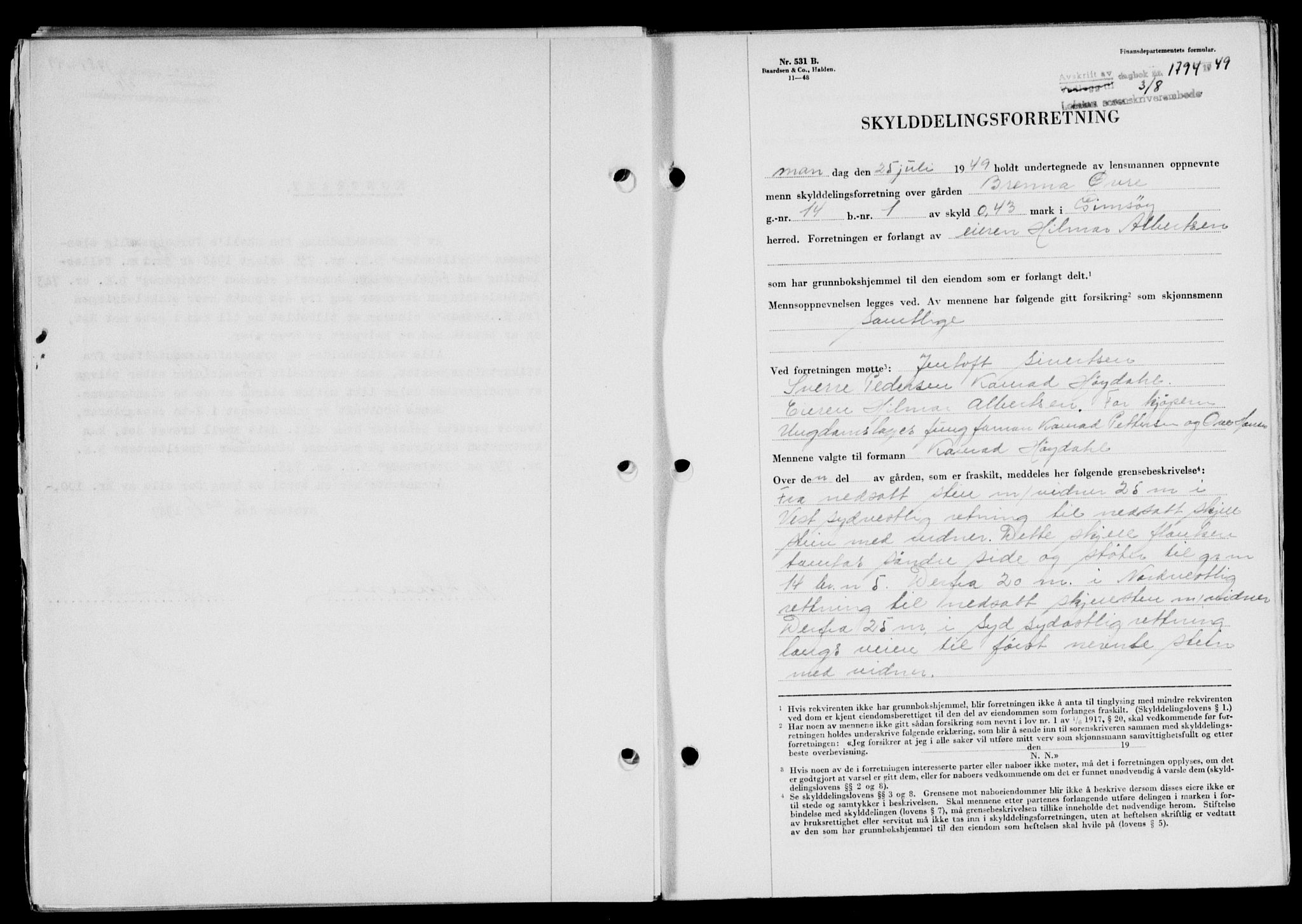 Lofoten sorenskriveri, SAT/A-0017/1/2/2C/L0021a: Mortgage book no. 21a, 1949-1949, Diary no: : 1794/1949