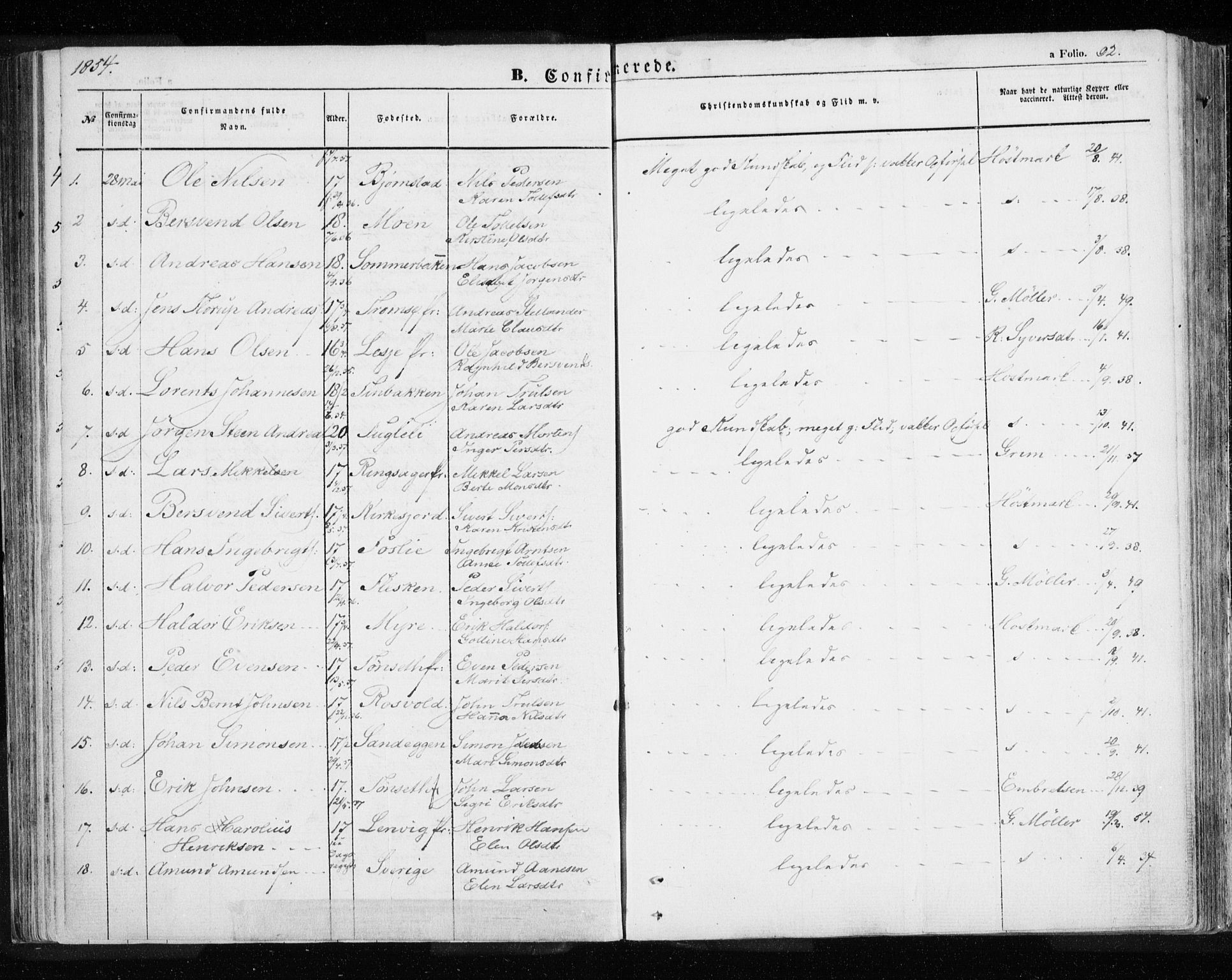 Målselv sokneprestembete, SATØ/S-1311/G/Ga/Gaa/L0003kirke: Parish register (official) no. 3, 1853-1863, p. 92