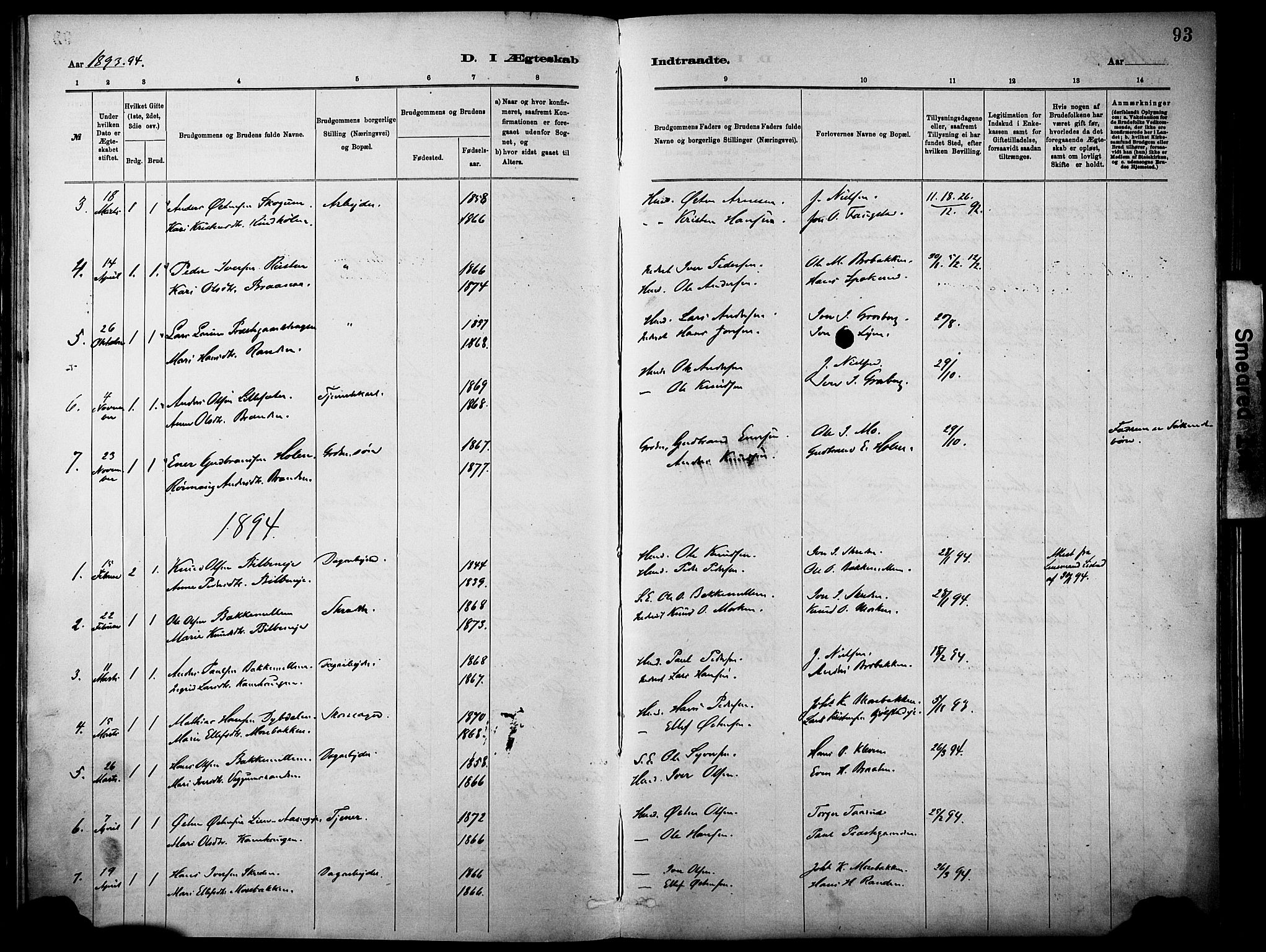 Vågå prestekontor, SAH/PREST-076/H/Ha/Haa/L0010: Parish register (official) no. 10, 1887-1904, p. 93