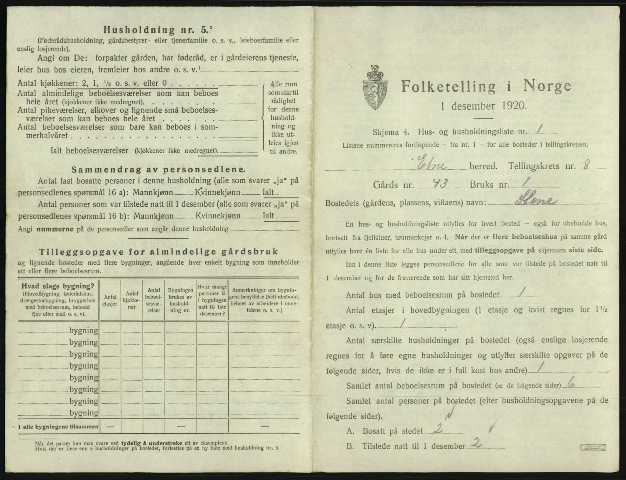 SAB, 1920 census for Etne, 1920, p. 582