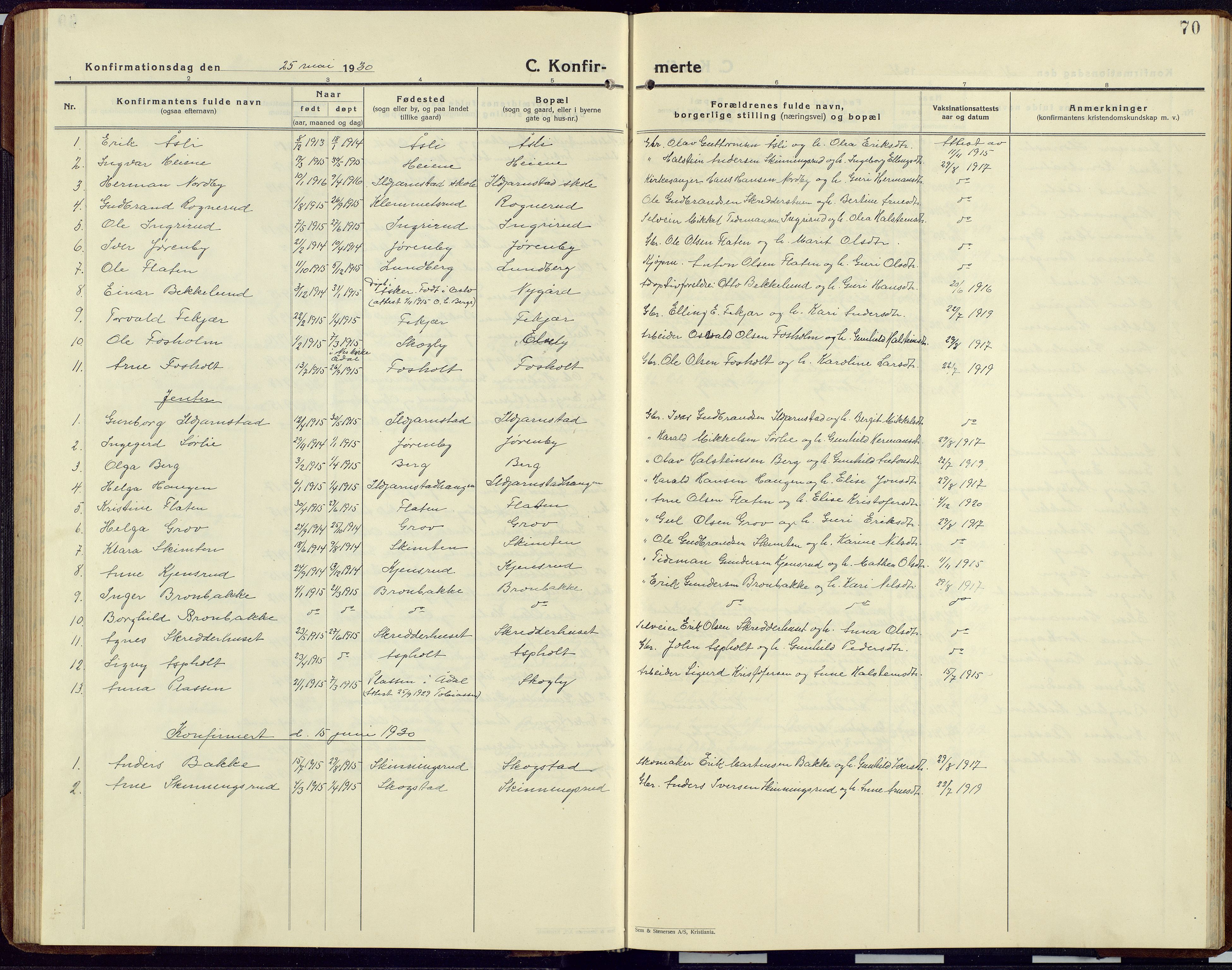 Sør-Aurdal prestekontor, AV/SAH-PREST-128/H/Ha/Hab/L0012: Parish register (copy) no. 12, 1924-1956, p. 70