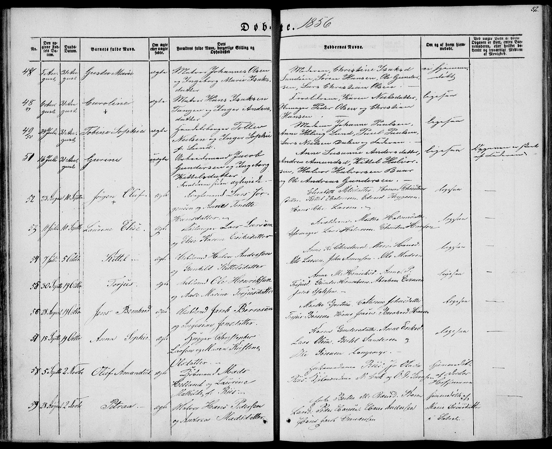 Brevik kirkebøker, AV/SAKO-A-255/F/Fa/L0005: Parish register (official) no. 5, 1847-1865, p. 52