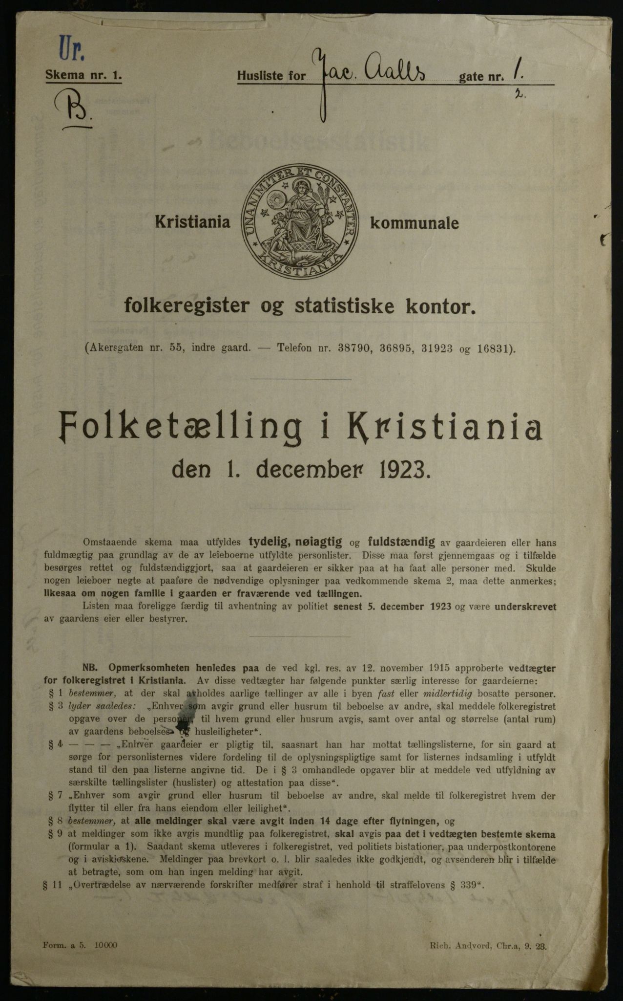 OBA, Municipal Census 1923 for Kristiania, 1923, p. 49870