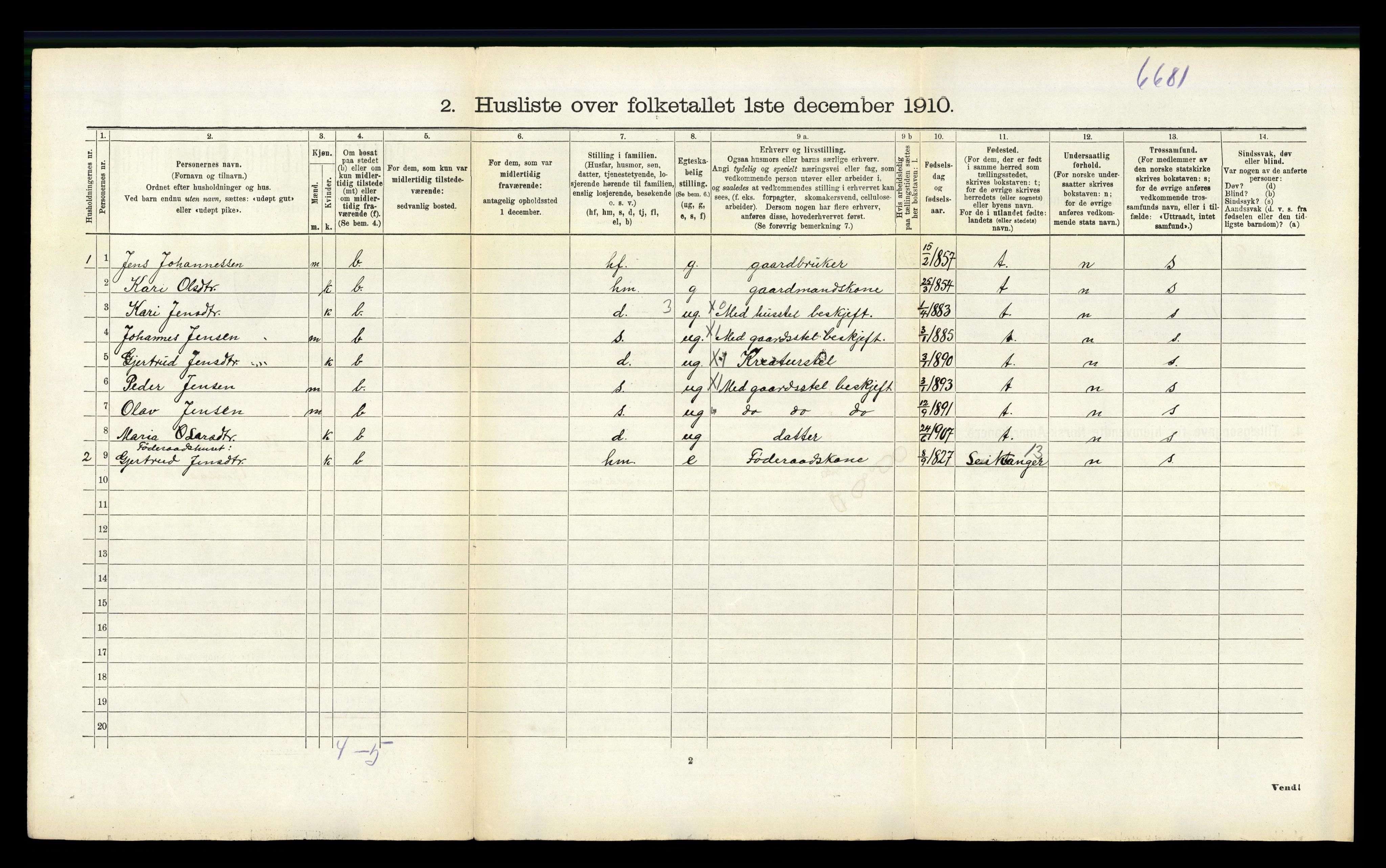 RA, 1910 census for Sogndal, 1910, p. 877