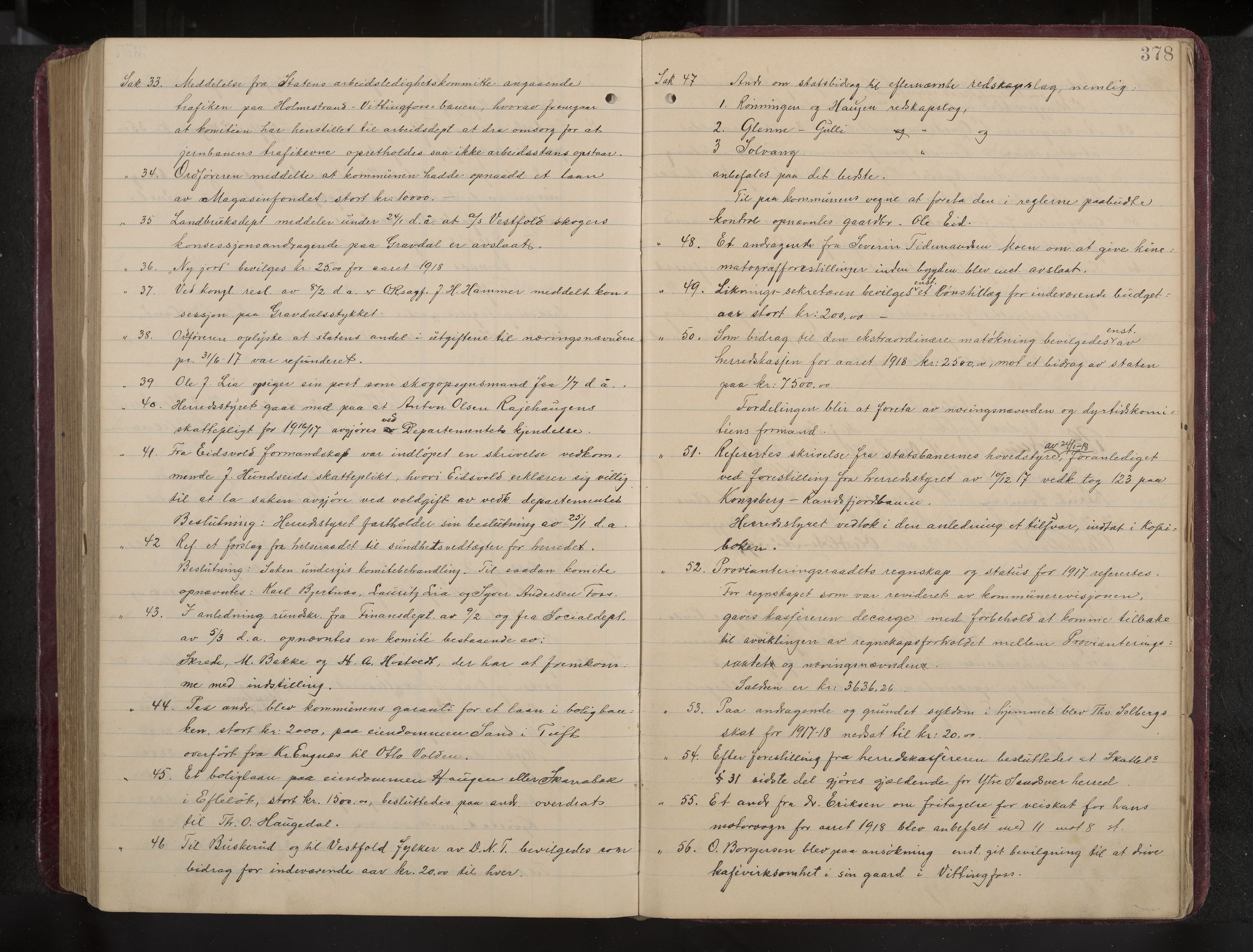Ytre Sandsvær formannskap og sentraladministrasjon, IKAK/0629021/A/Aa/L0001: Møtebok med register, 1902-1919, p. 378