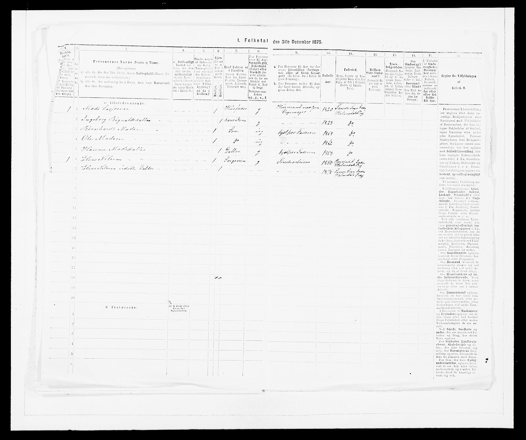 SAB, 1875 census for 1430P Indre Holmedal, 1875, p. 525