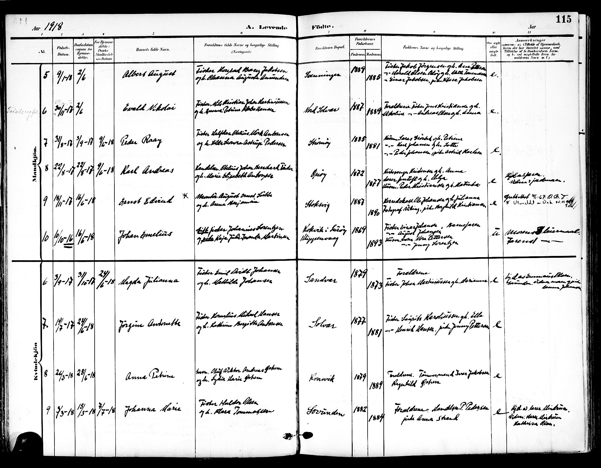 Ministerialprotokoller, klokkerbøker og fødselsregistre - Nordland, AV/SAT-A-1459/839/L0569: Parish register (official) no. 839A06, 1903-1922, p. 115