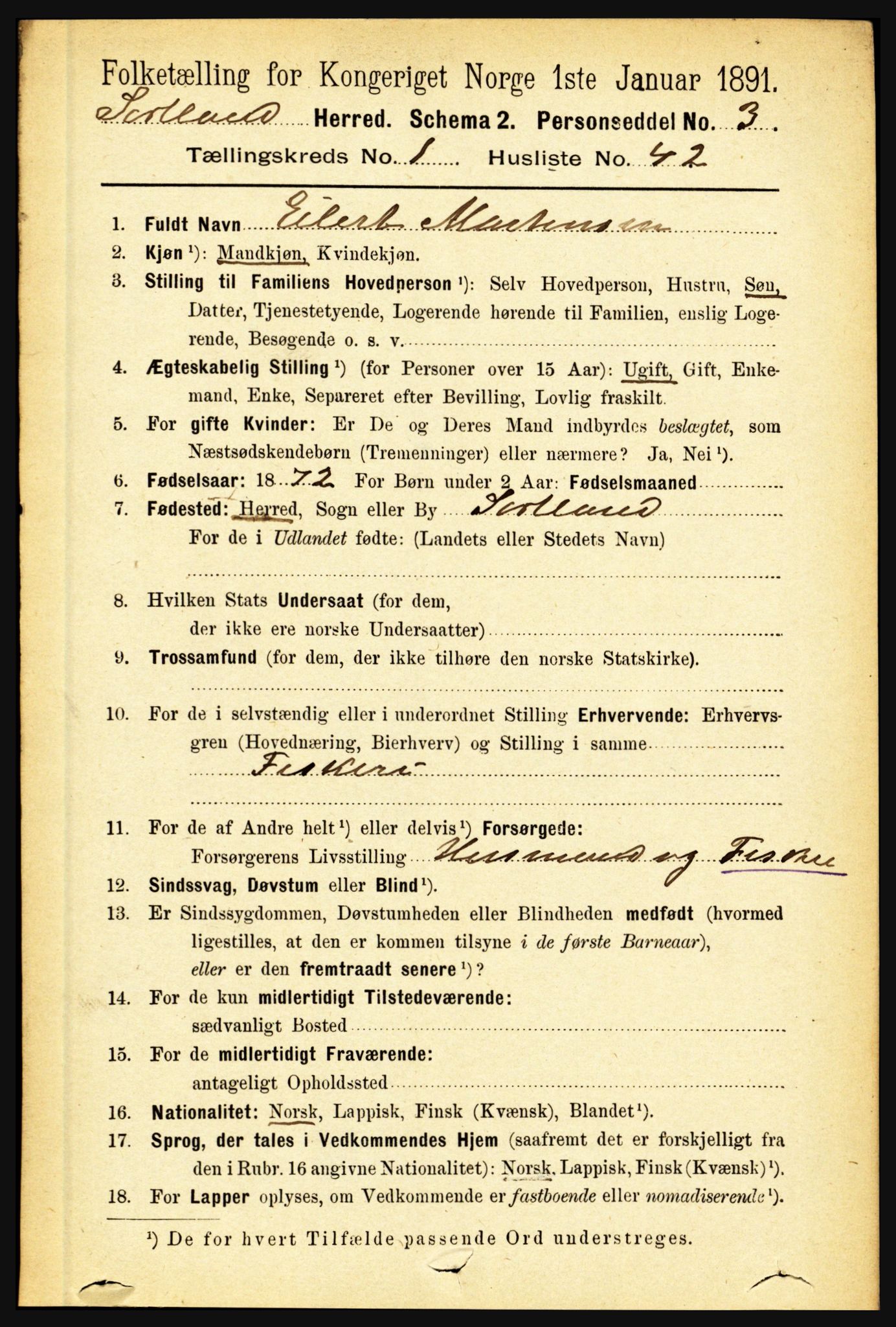 RA, 1891 census for 1870 Sortland, 1891, p. 373