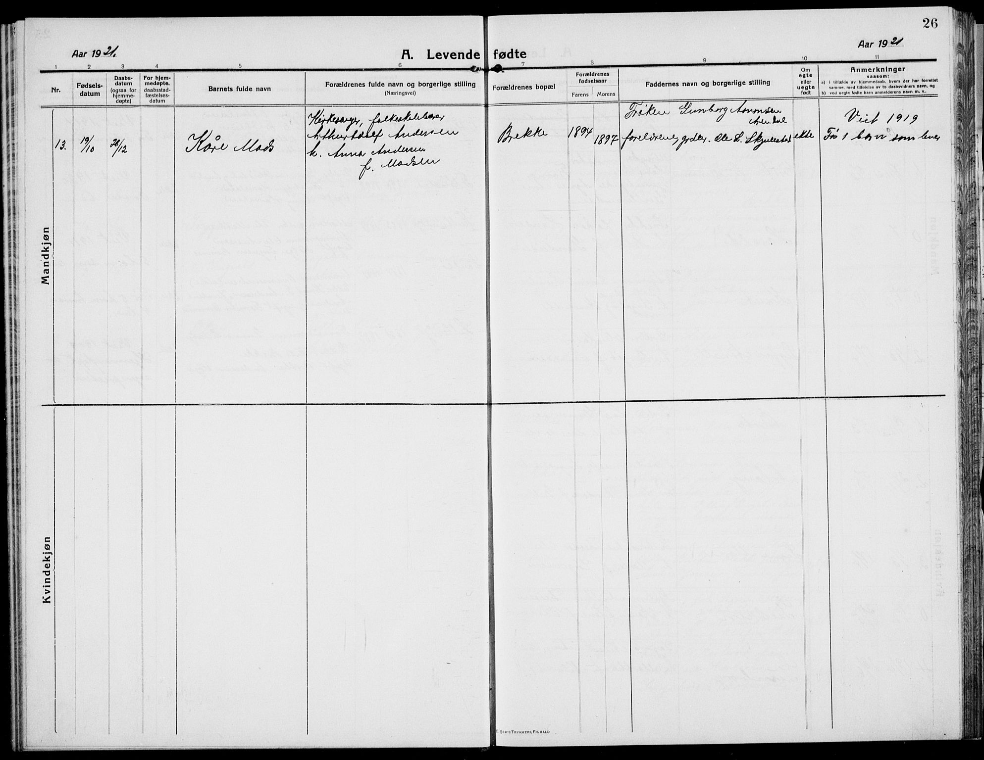 Austre Moland sokneprestkontor, SAK/1111-0001/F/Fb/Fba/L0005: Parish register (copy) no. B 4b, 1914-1935, p. 26