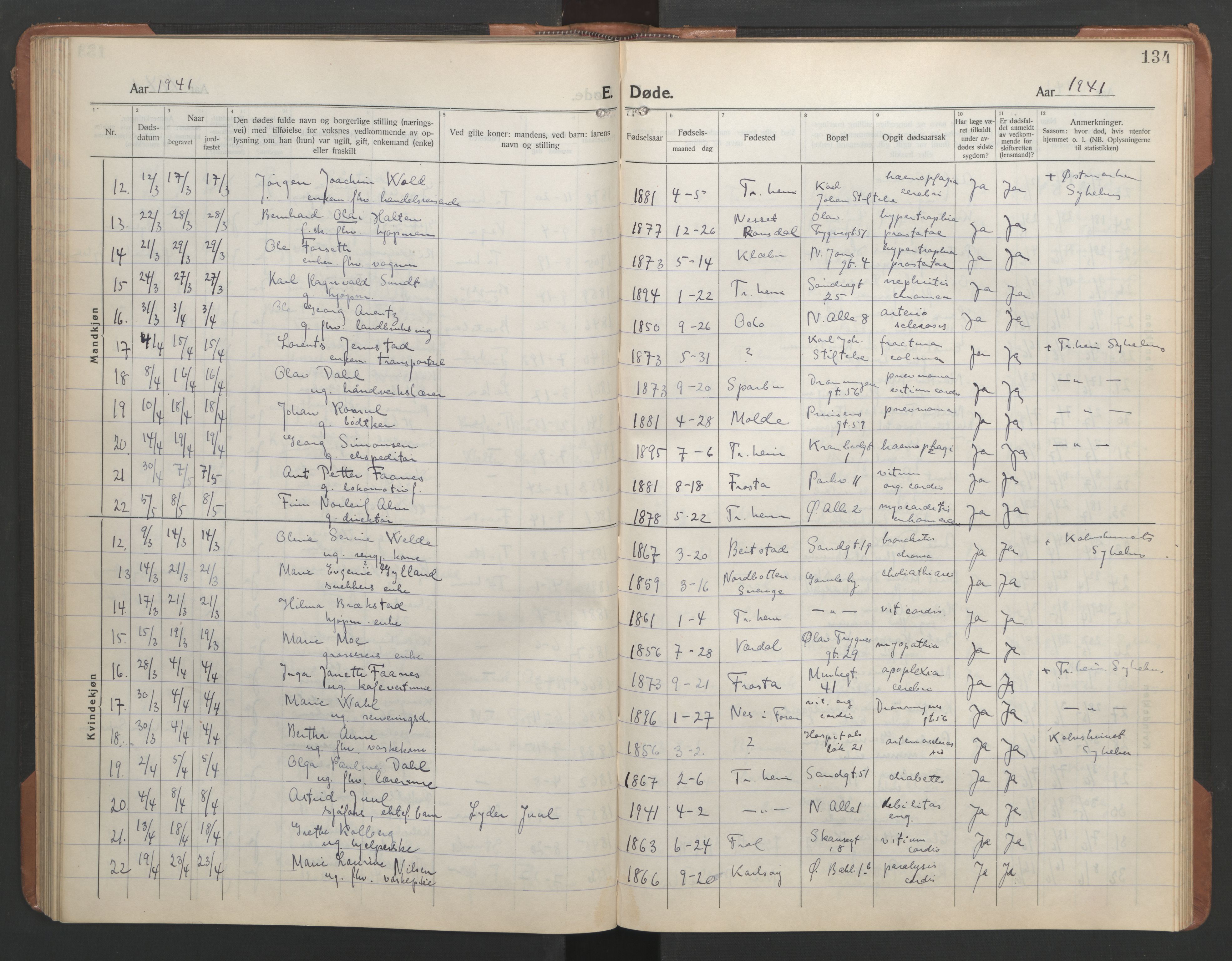 Ministerialprotokoller, klokkerbøker og fødselsregistre - Sør-Trøndelag, SAT/A-1456/602/L0150: Parish register (copy) no. 602C18, 1922-1949, p. 134