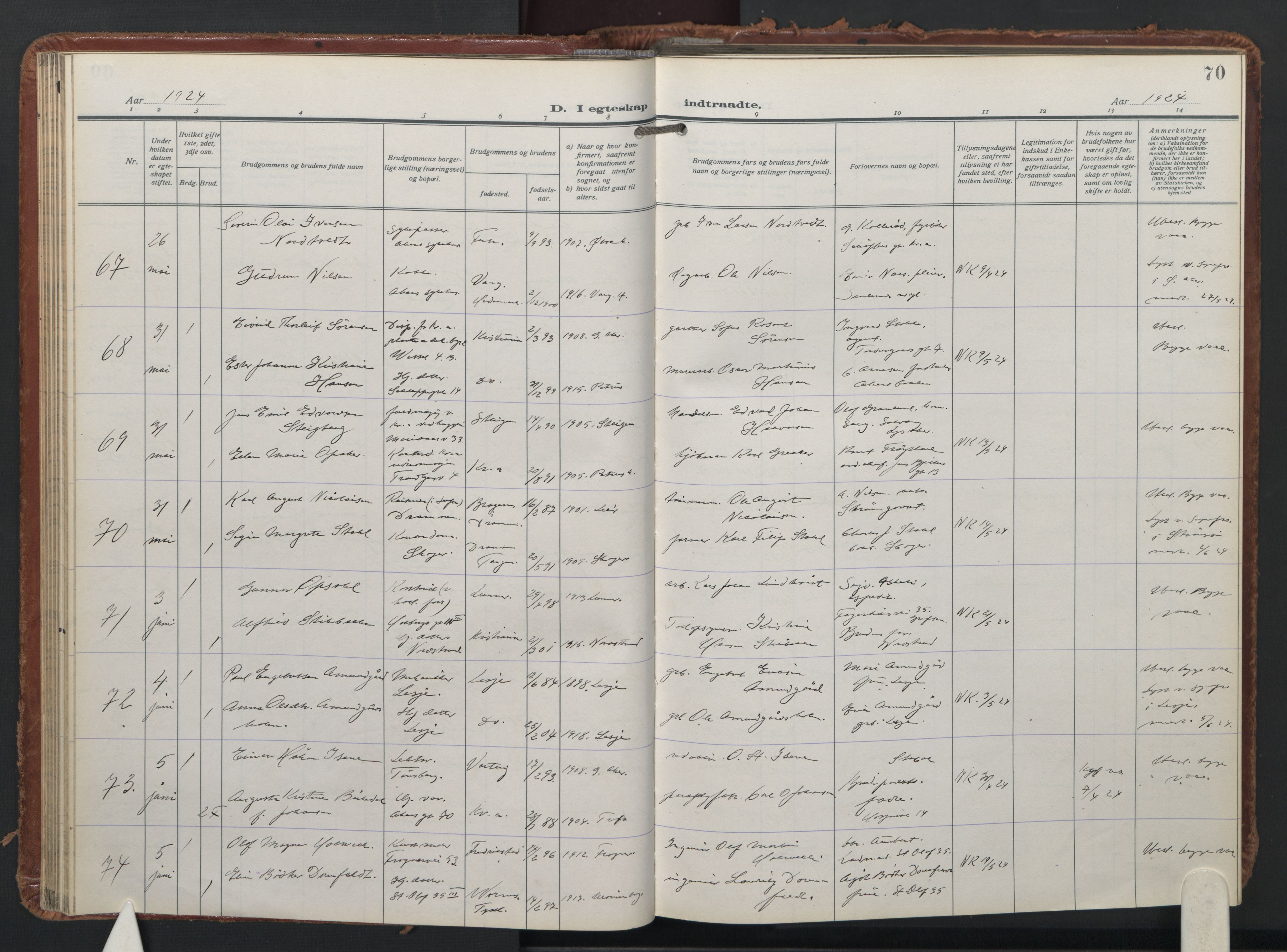 Trefoldighet prestekontor Kirkebøker, AV/SAO-A-10882/F/Fc/L0009: Parish register (official) no. III 9, 1922-1936, p. 70