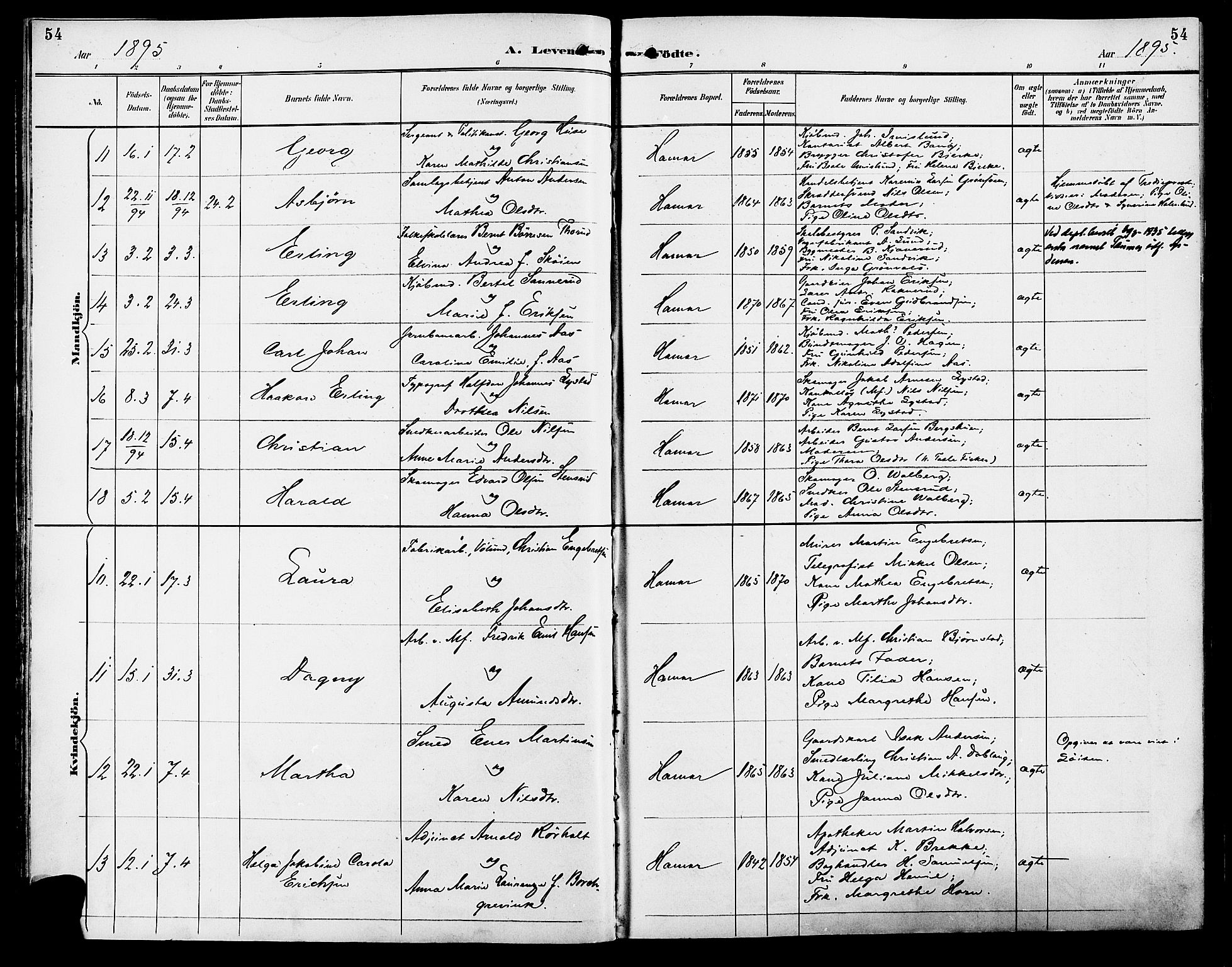 Vang prestekontor, Hedmark, SAH/PREST-008/H/Ha/Haa/L0017: Parish register (official) no. 17, 1890-1899, p. 54