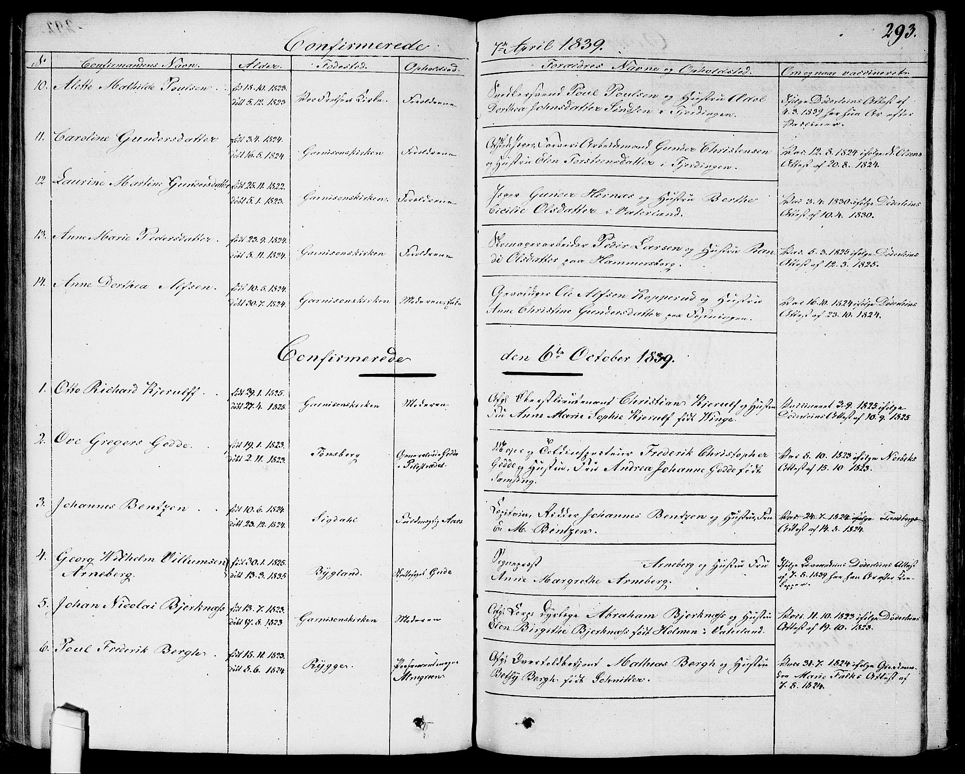 Garnisonsmenigheten Kirkebøker, SAO/A-10846/G/Ga/L0004: Parish register (copy) no. 4, 1828-1840, p. 293
