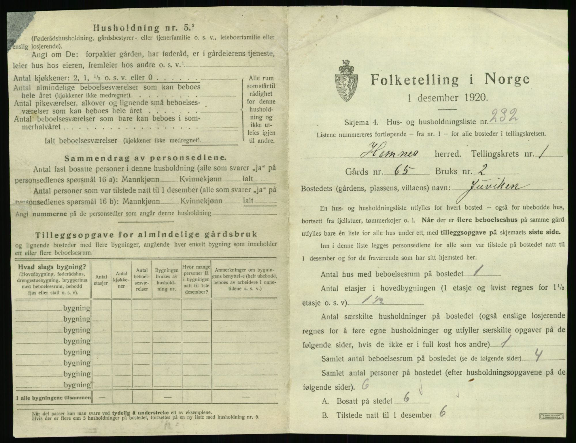 SAT, 1920 census for Hemnes, 1920, p. 506