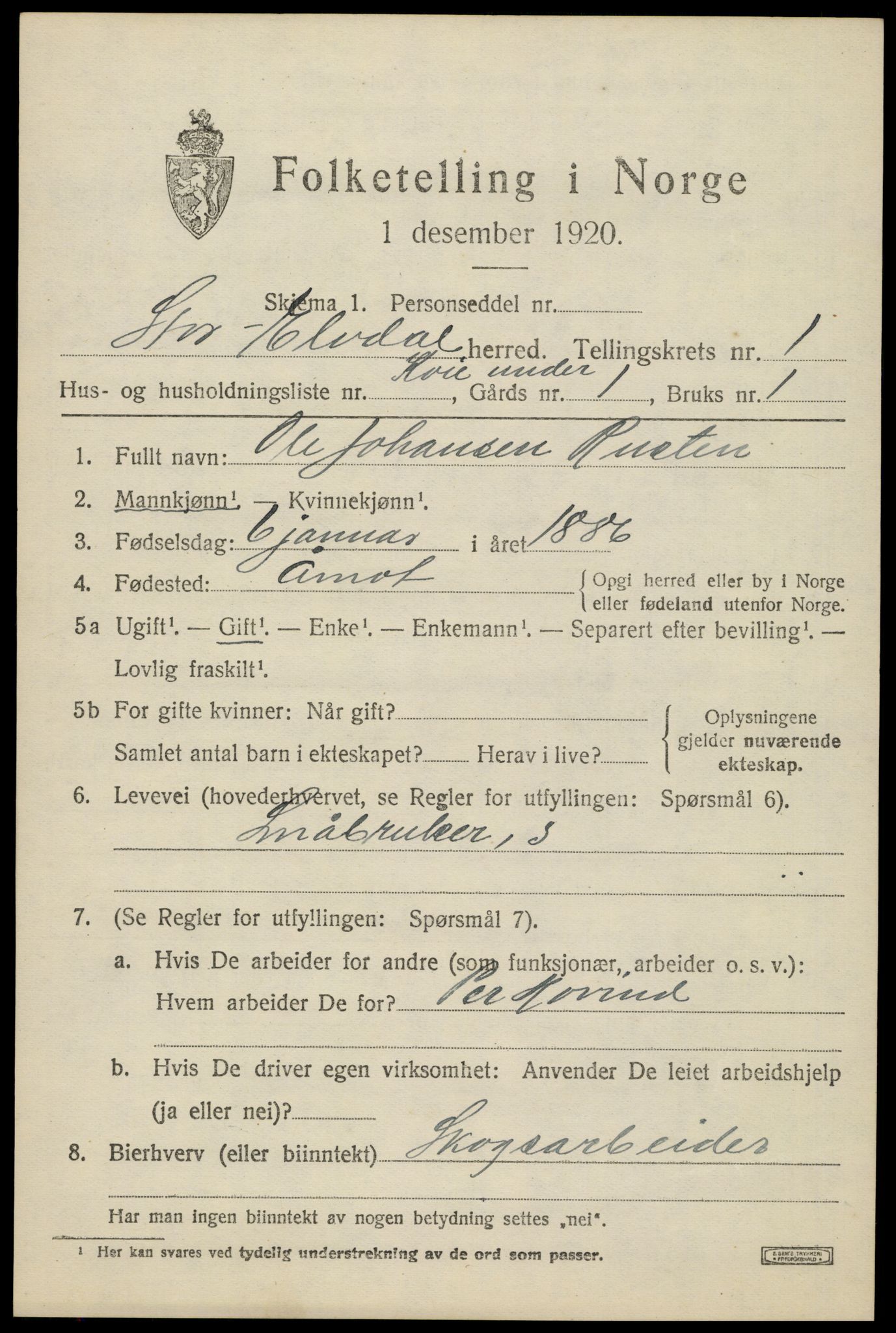 SAH, 1920 census for Stor-Elvdal, 1920, p. 2120