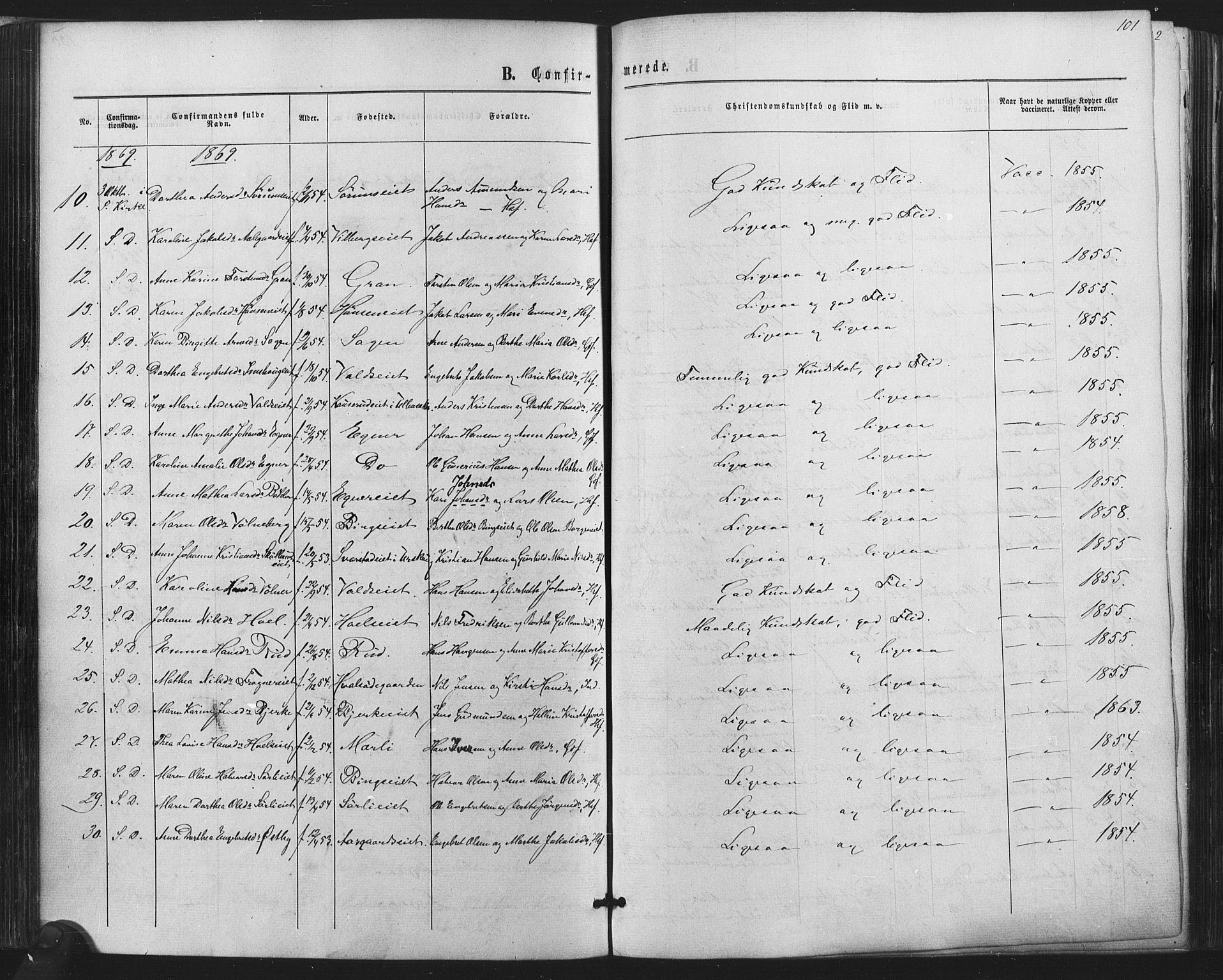 Sørum prestekontor Kirkebøker, AV/SAO-A-10303/F/Fa/L0006: Parish register (official) no. I 6, 1864-1877, p. 101