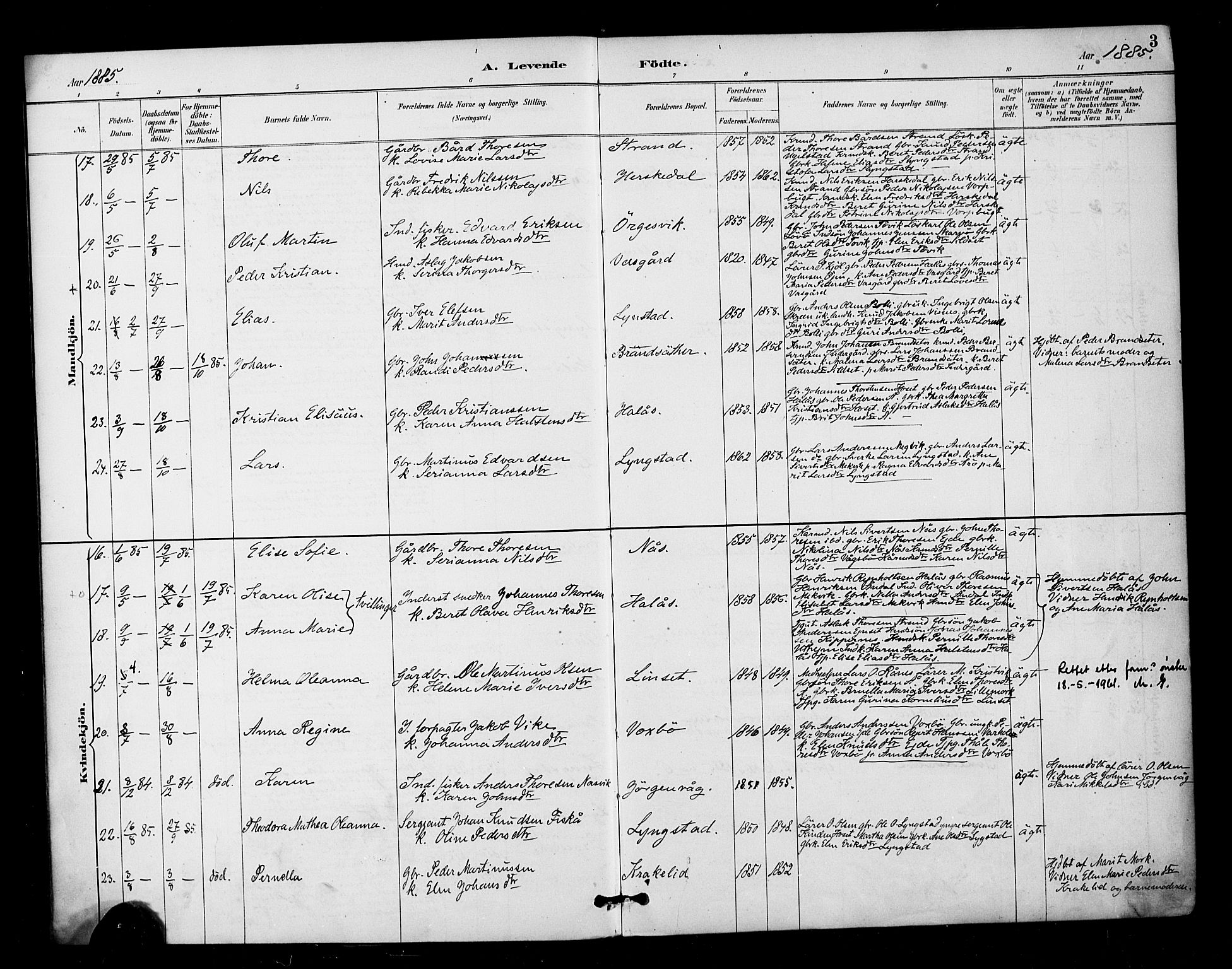 Ministerialprotokoller, klokkerbøker og fødselsregistre - Møre og Romsdal, AV/SAT-A-1454/571/L0836: Parish register (official) no. 571A01, 1884-1899, p. 3