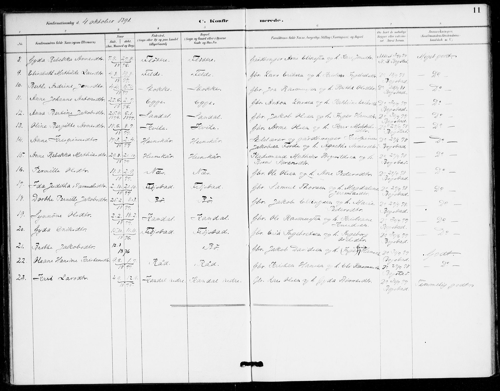Gloppen sokneprestembete, AV/SAB-A-80101/H/Hac/L0002: Curate's parish register no. A 2, 1886-1897, p. 11