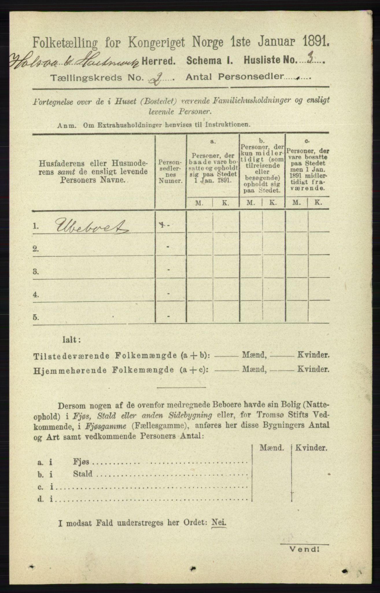 RA, 1891 census for 1019 Halse og Harkmark, 1891, p. 458