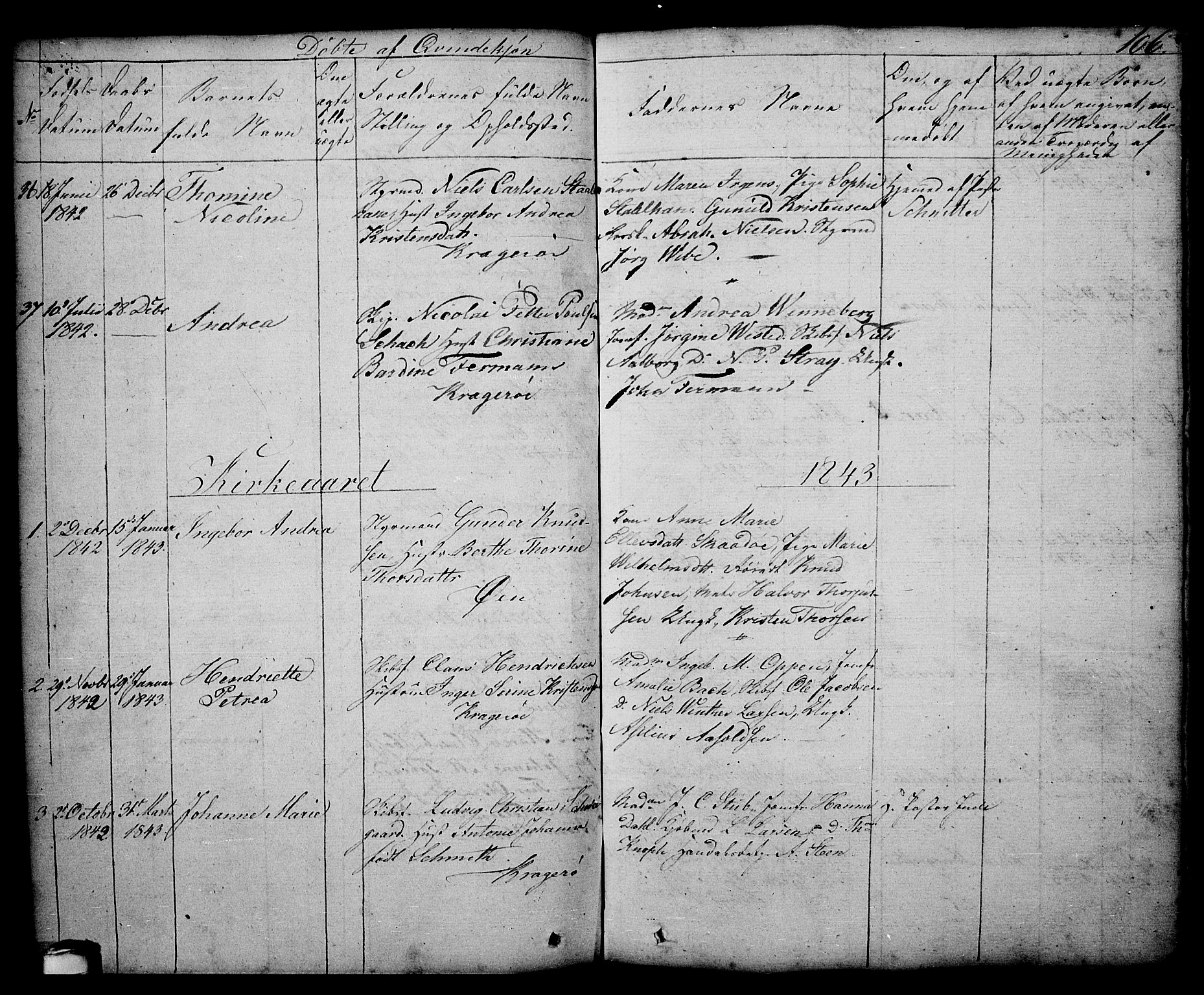 Kragerø kirkebøker, AV/SAKO-A-278/G/Ga/L0003: Parish register (copy) no. 3, 1832-1852, p. 106