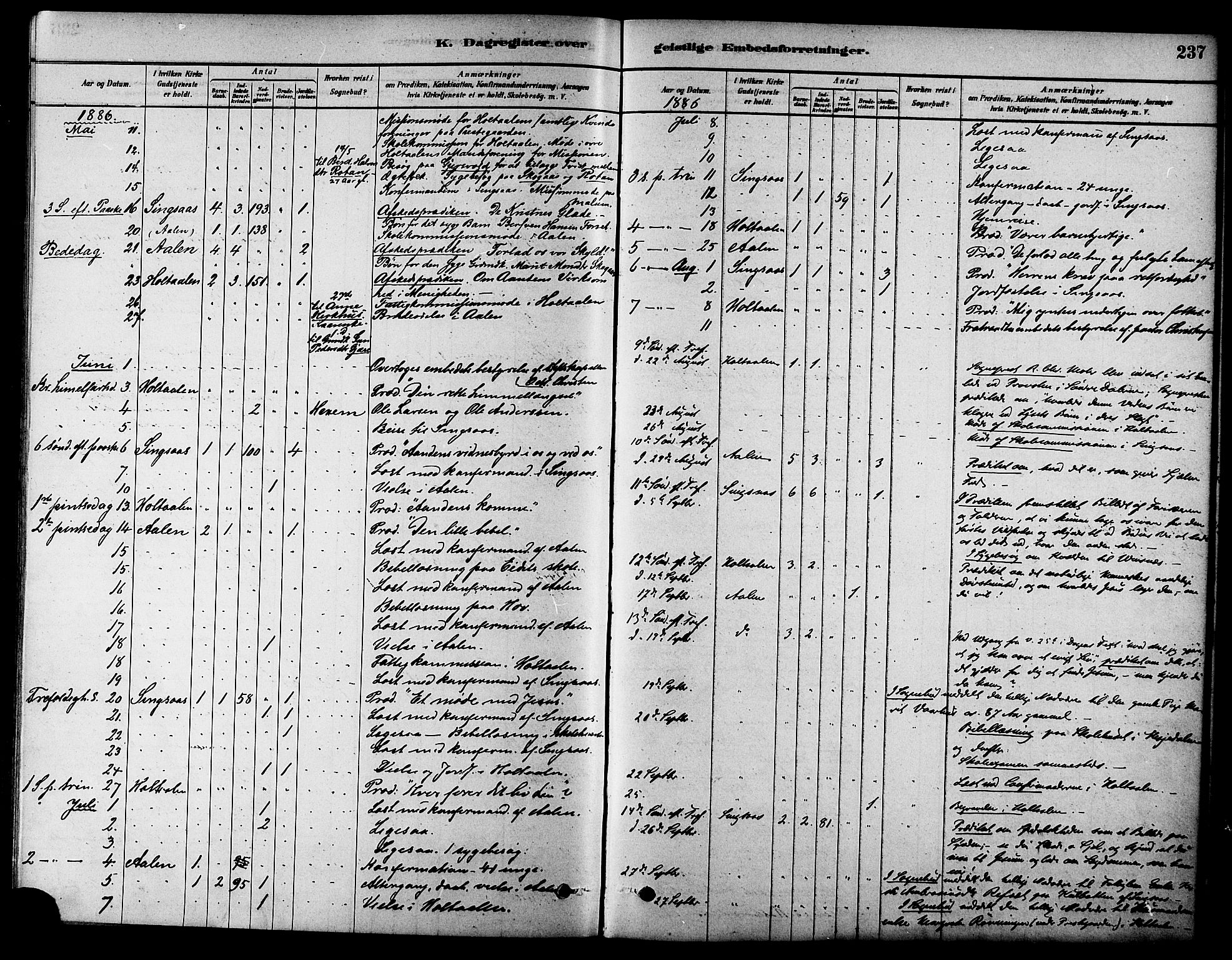 Ministerialprotokoller, klokkerbøker og fødselsregistre - Sør-Trøndelag, AV/SAT-A-1456/686/L0983: Parish register (official) no. 686A01, 1879-1890, p. 237