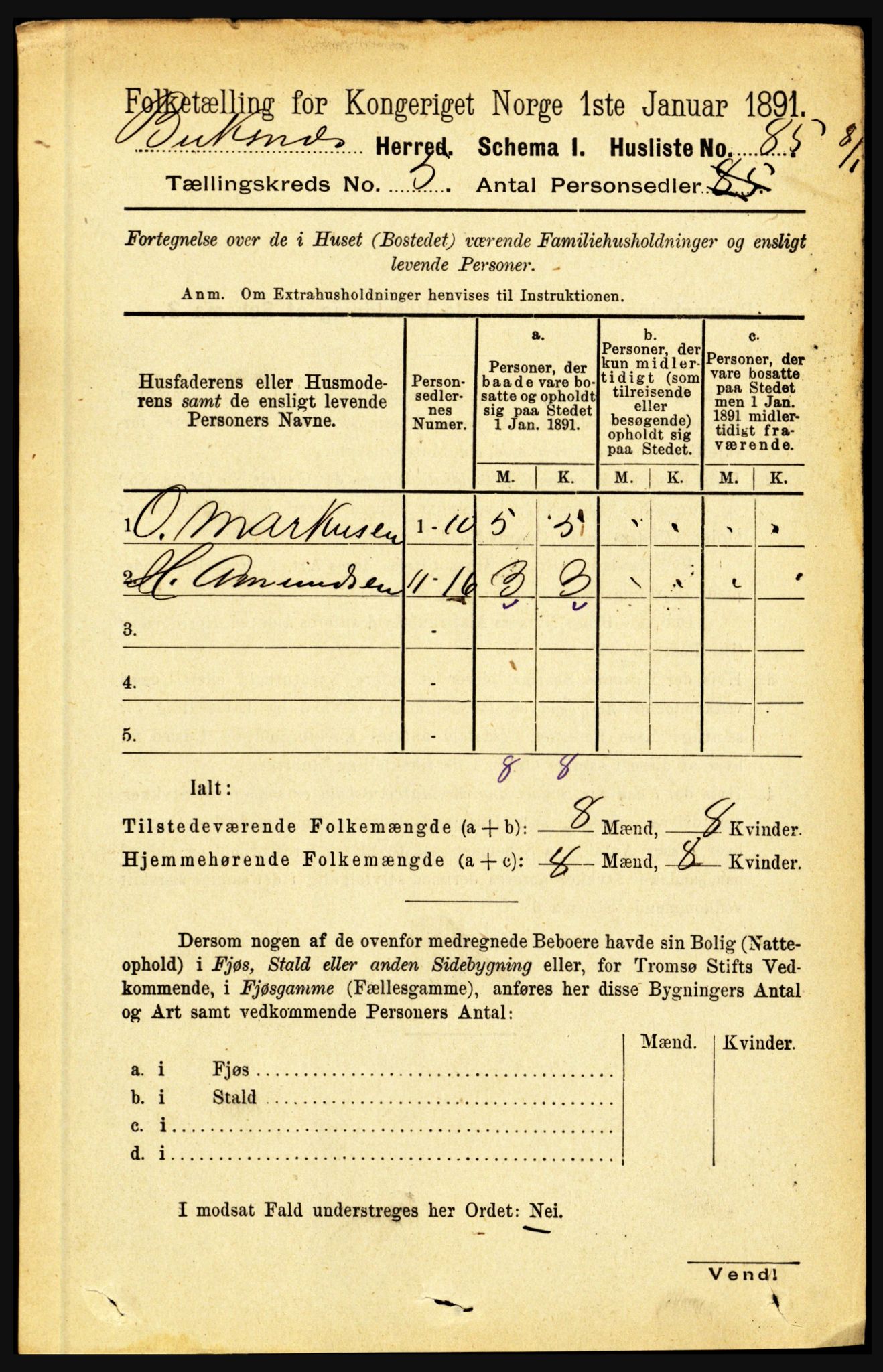 RA, 1891 census for 1860 Buksnes, 1891, p. 3864